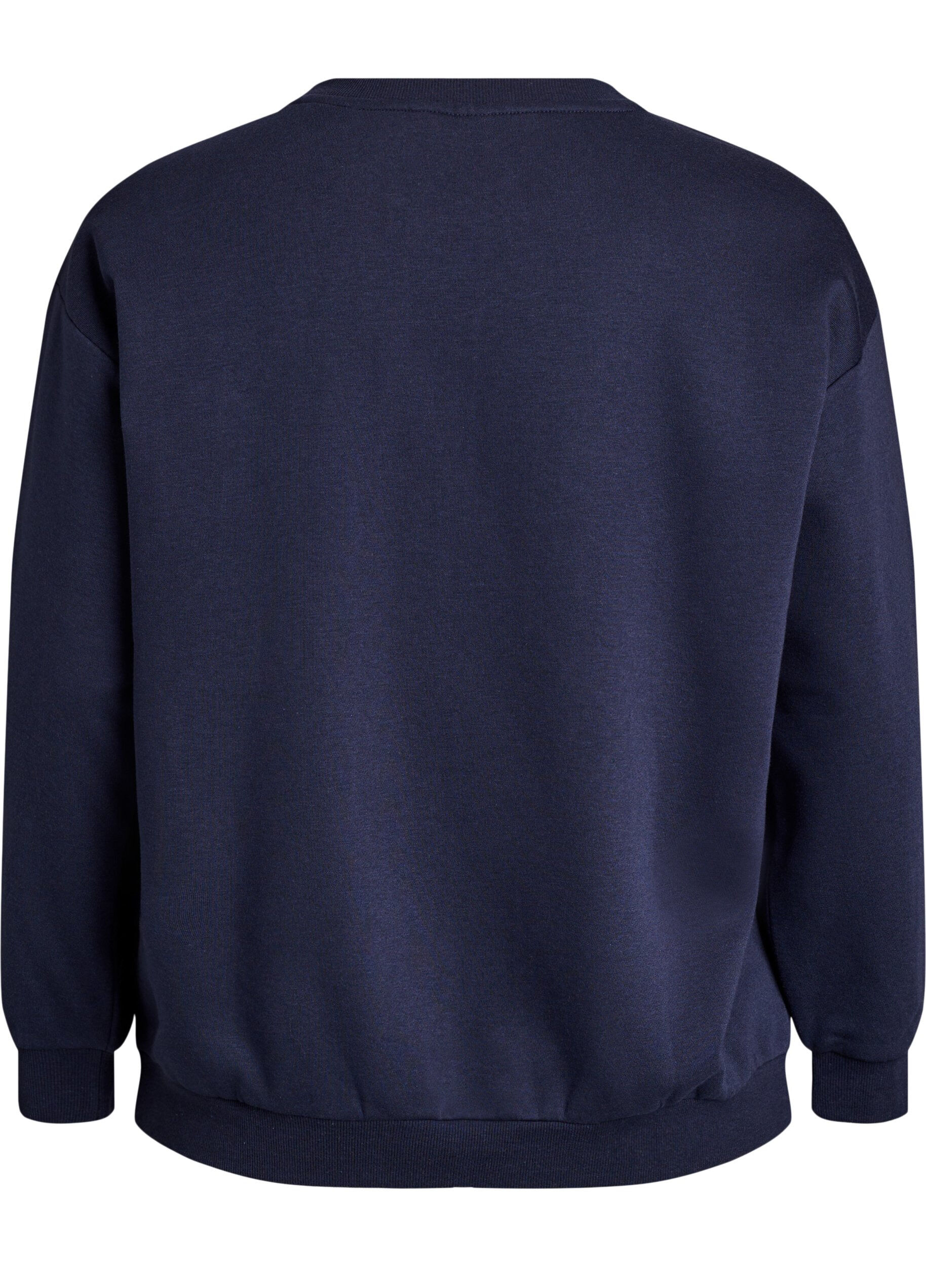 Zizzi Sweatshirt avec d&eacute;tail statement, Bleu, Packshot image number 1