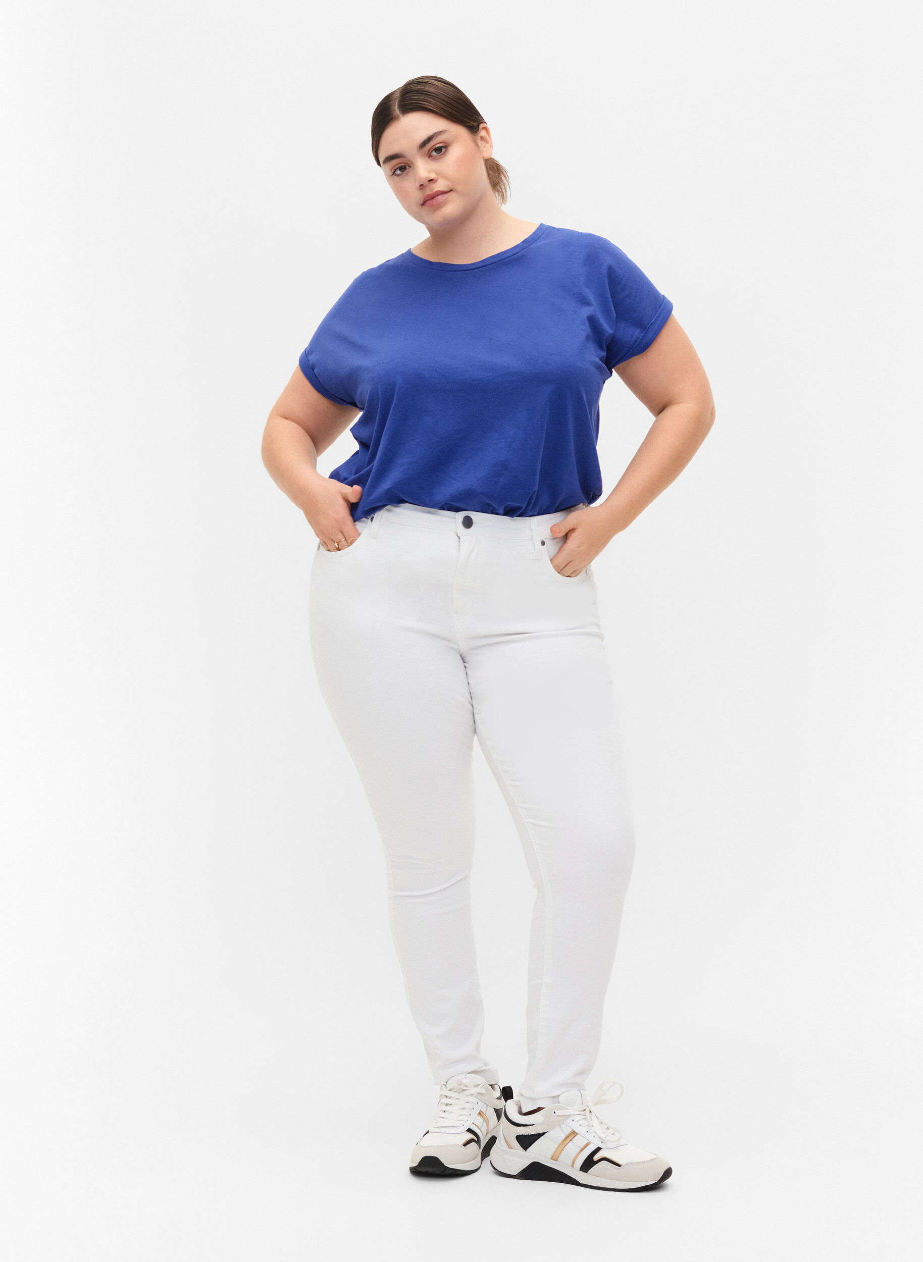 ZizziT-shirt &agrave; manches courtes en coton m&eacute;lang&eacute;, Bleu, Model image number 1