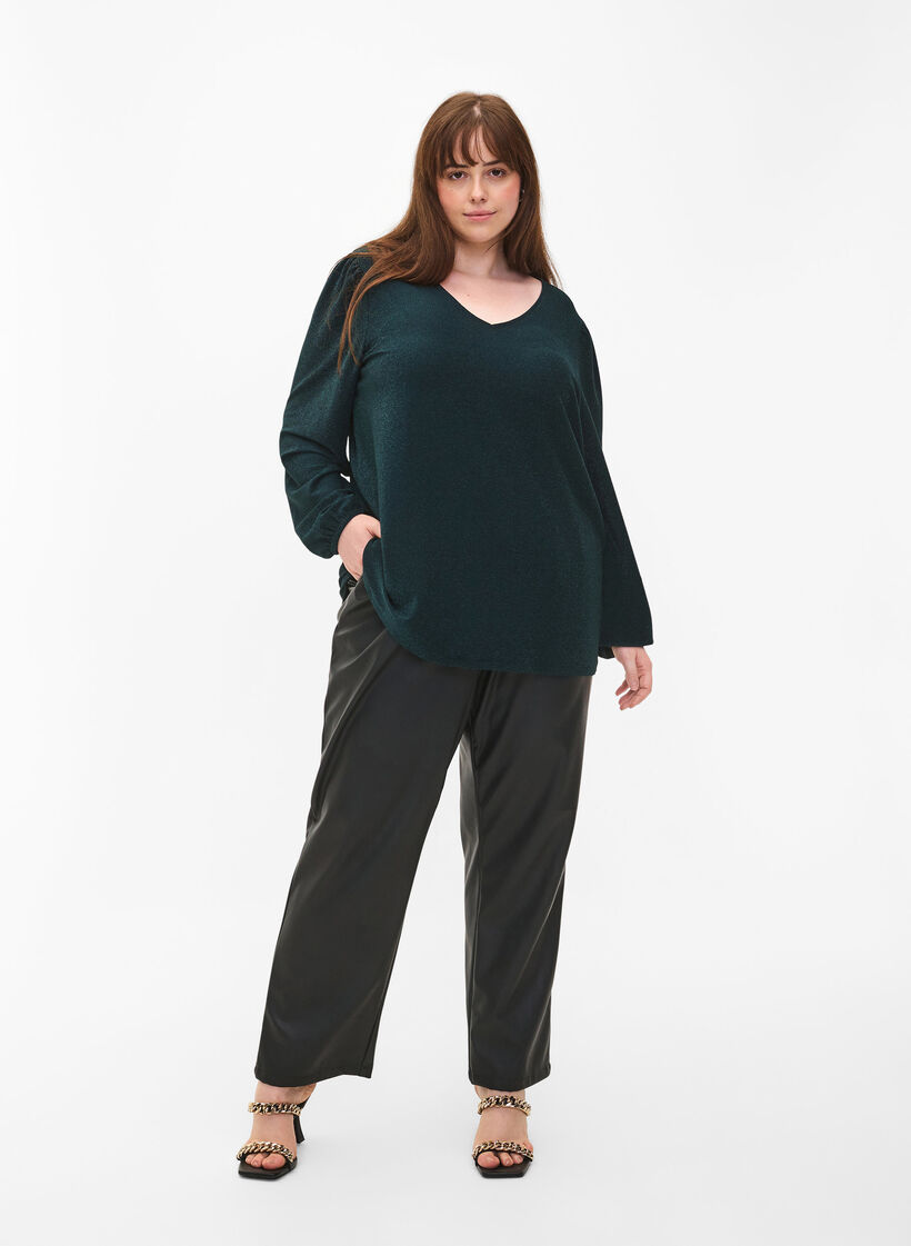 Blouse scintillante avec manches bouffantes, Black Scarab, Model image number 2