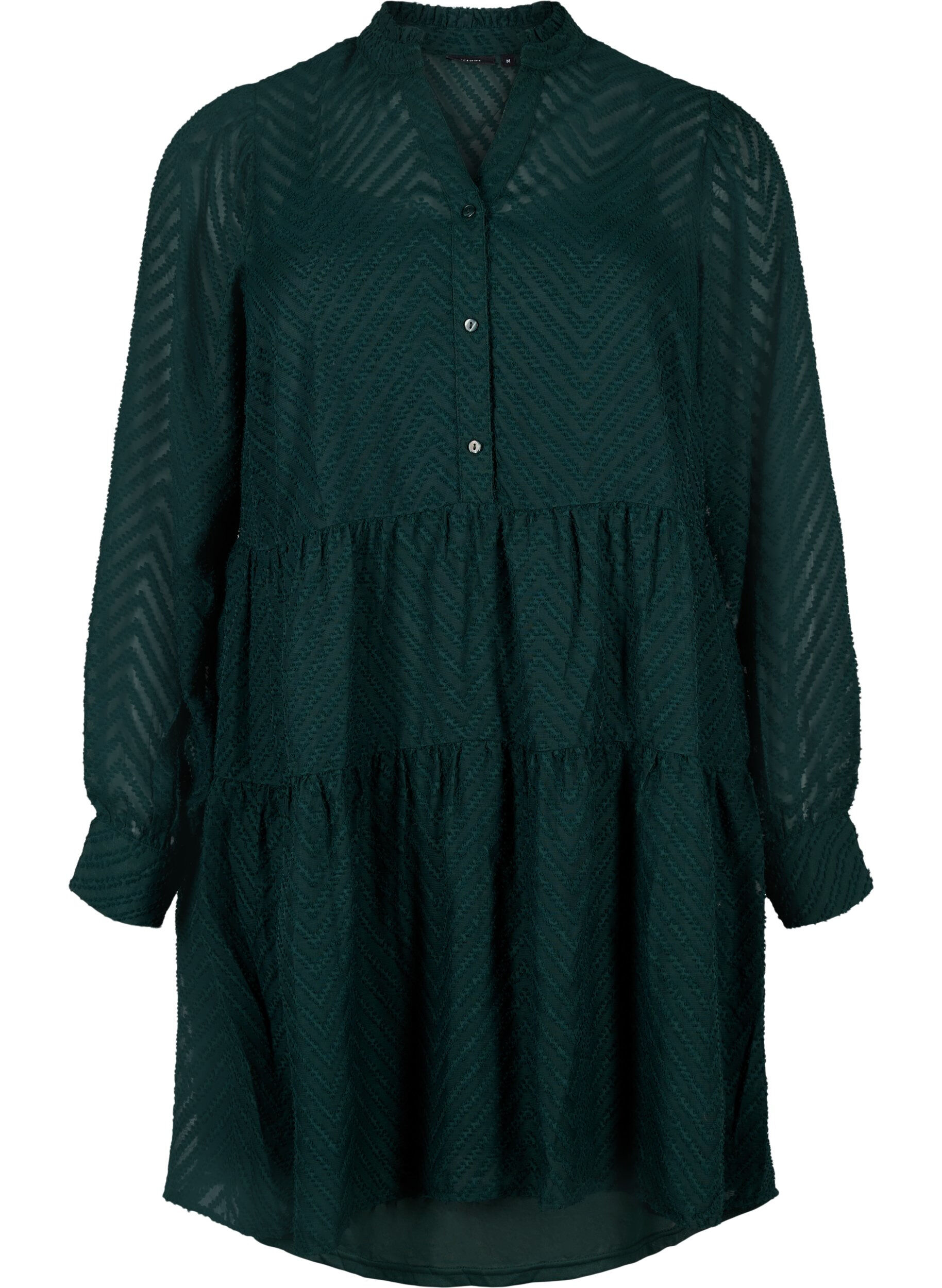 Zizzi Robe courte textur&eacute;e avec un col &agrave; volants, Scarab, Packshot image number 0