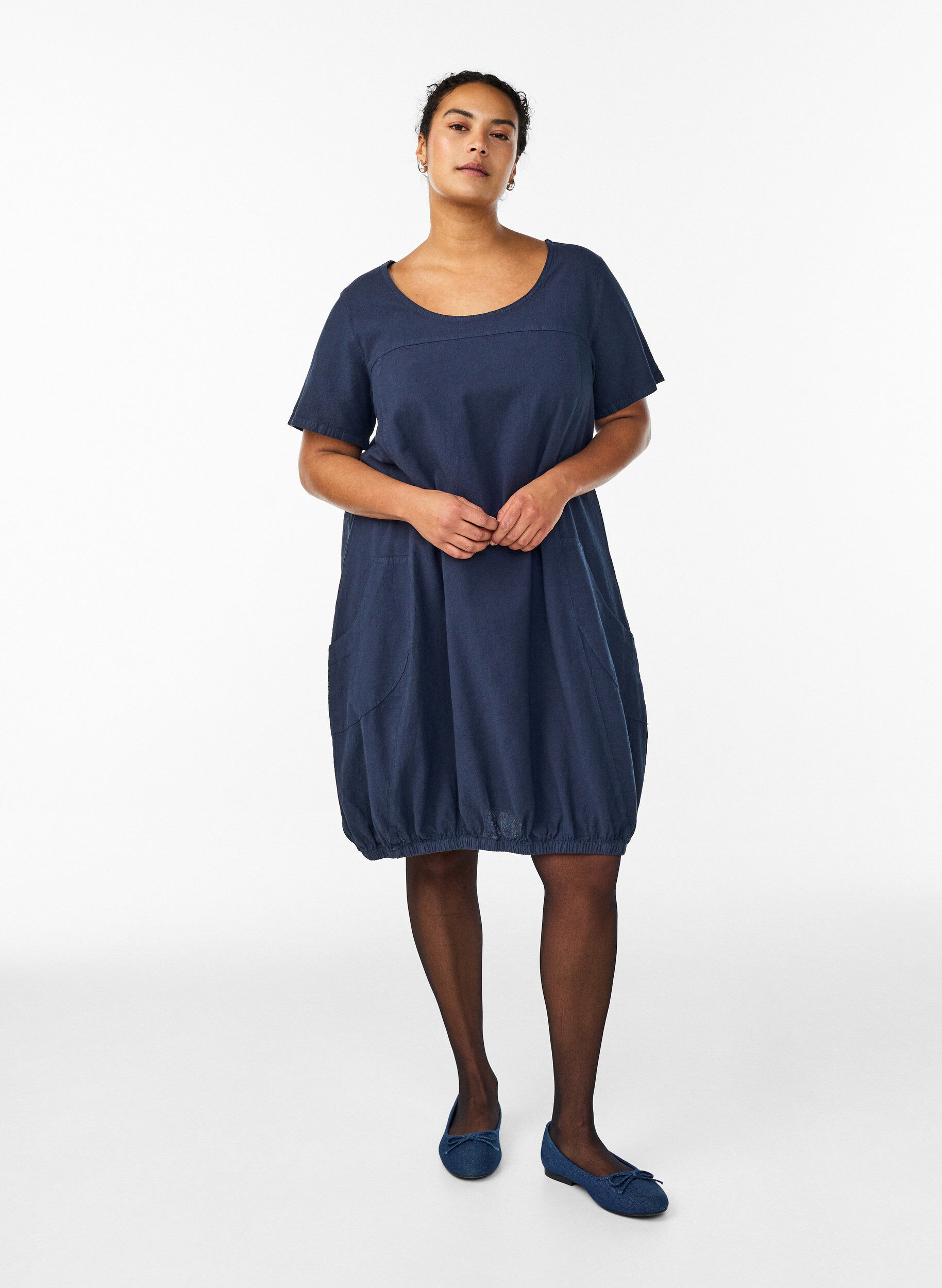 ZizziRobe en coton &agrave; manches courtes, Bleu, Model image number 1