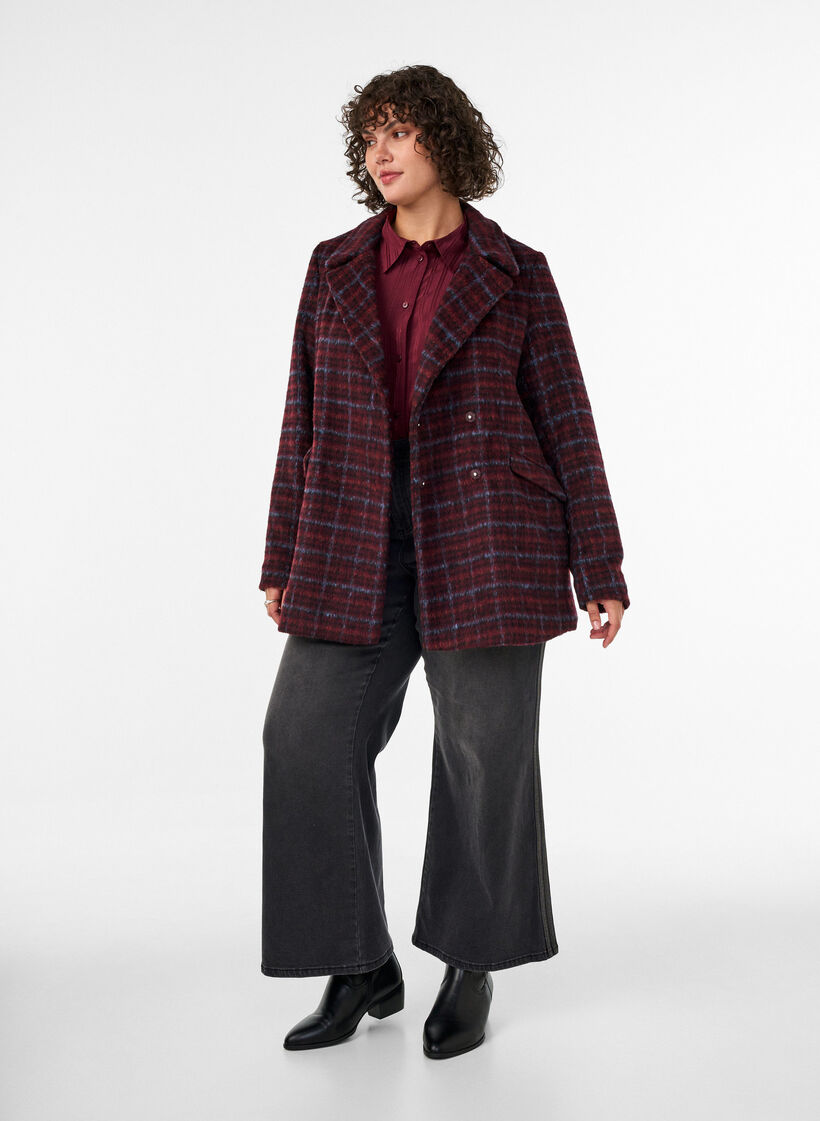 Veste &agrave; carreaux avec poches, Bordeaux, Model image number 1