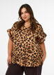 Blouse avec imprim&eacute; l&eacute;opard et volants, Marron, Model image number 0