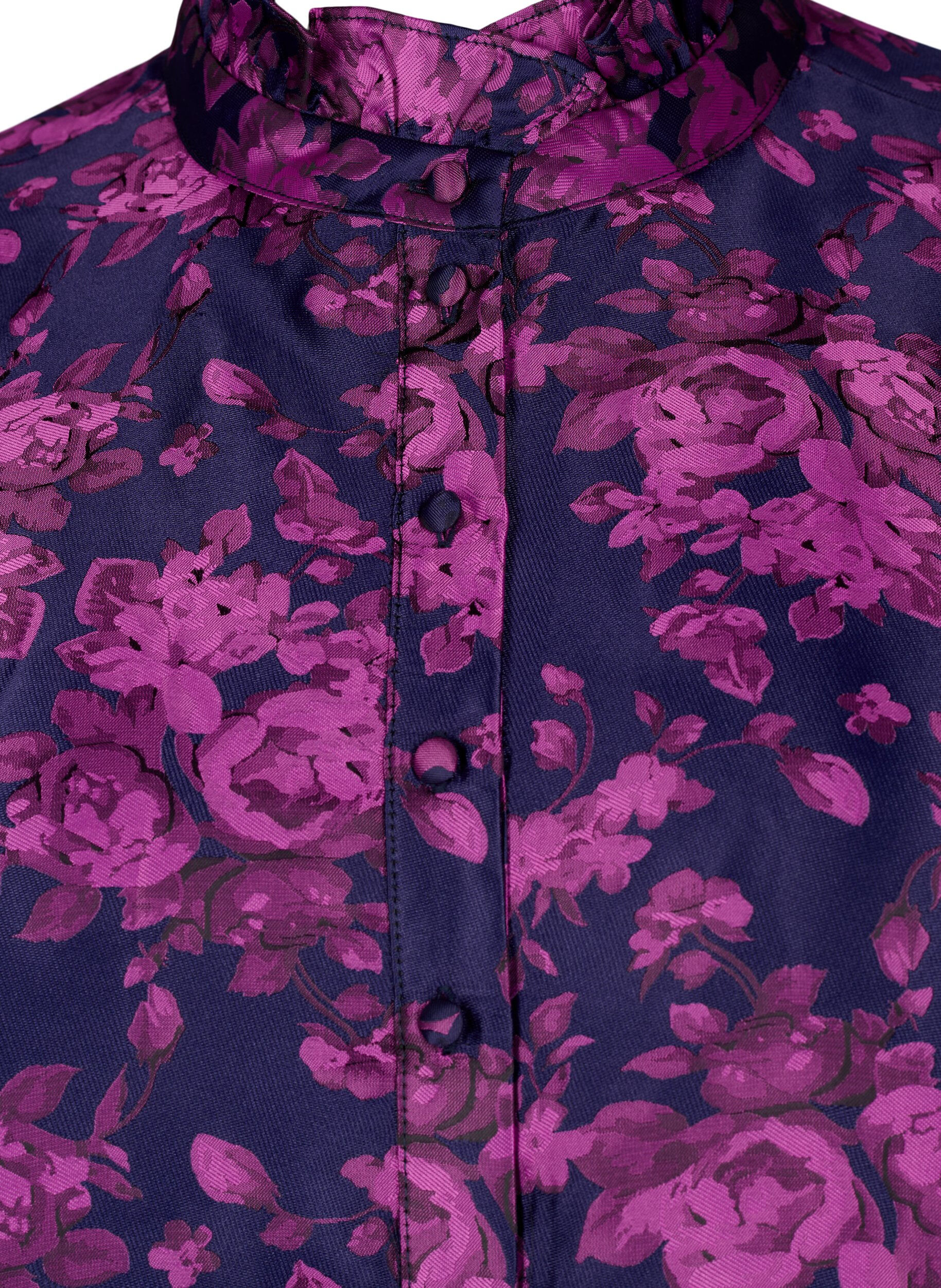 Zizzi Chemisier jacquard floral avec des volants, Dark Blue Pink, Packshot image number 2