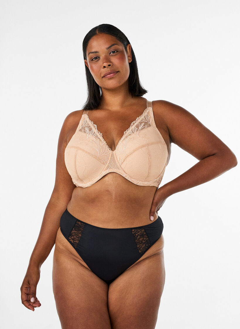 Soutien-gorge rembourr&eacute; en dentelle avec armatures, Beige, Model image number 1