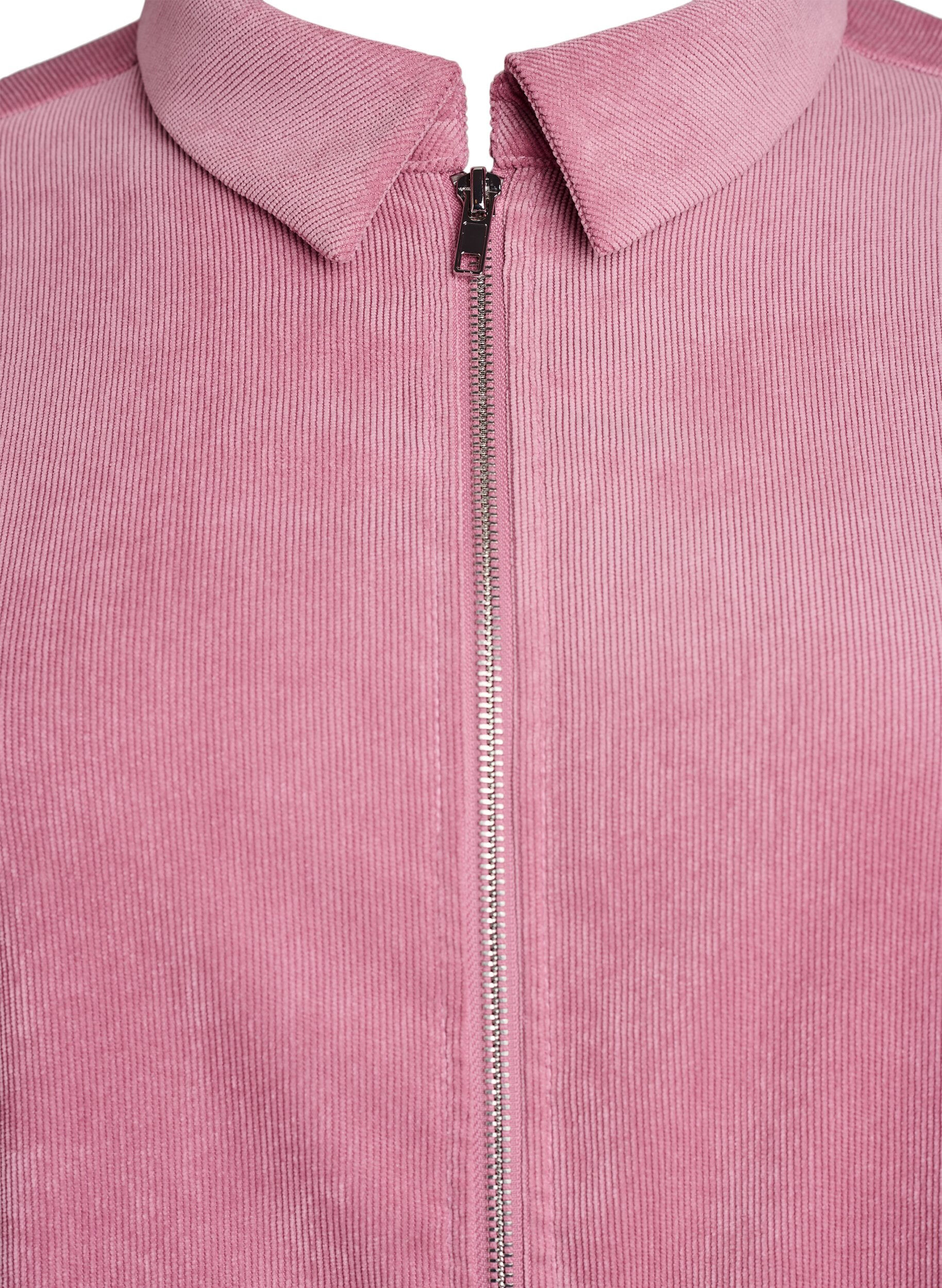 Zizzi Robe en velours c&ocirc;tel&eacute; avec zip et manches 3/4, Rose, Packshot image number 2