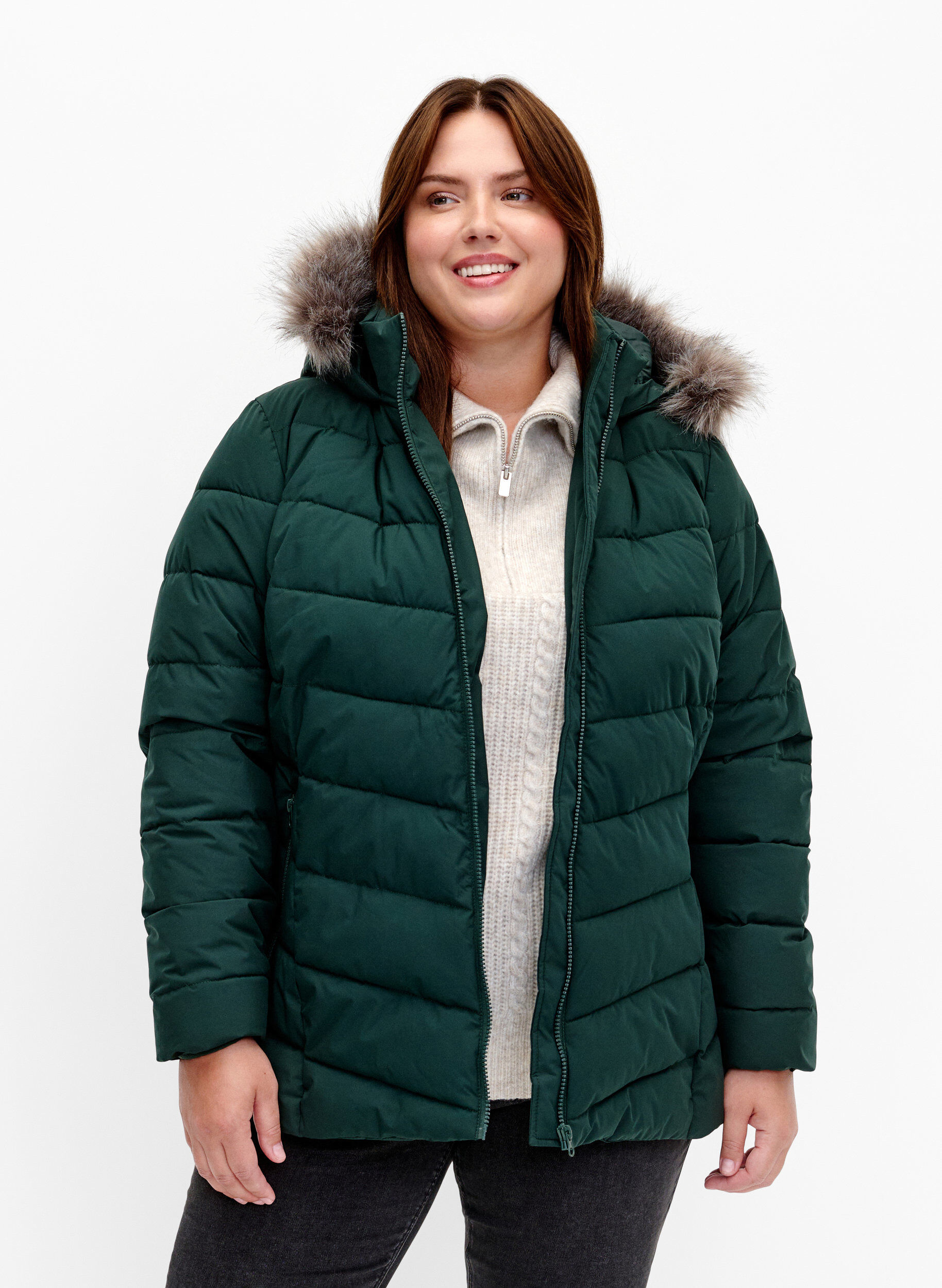 ZizziVeste courte &agrave; capuche, Vert fonc&eacute;, Model image number 0