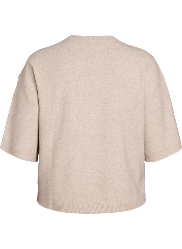 Chemisier tricot&eacute; ample &agrave; manches courtes, Beige, Packshot image number 1
