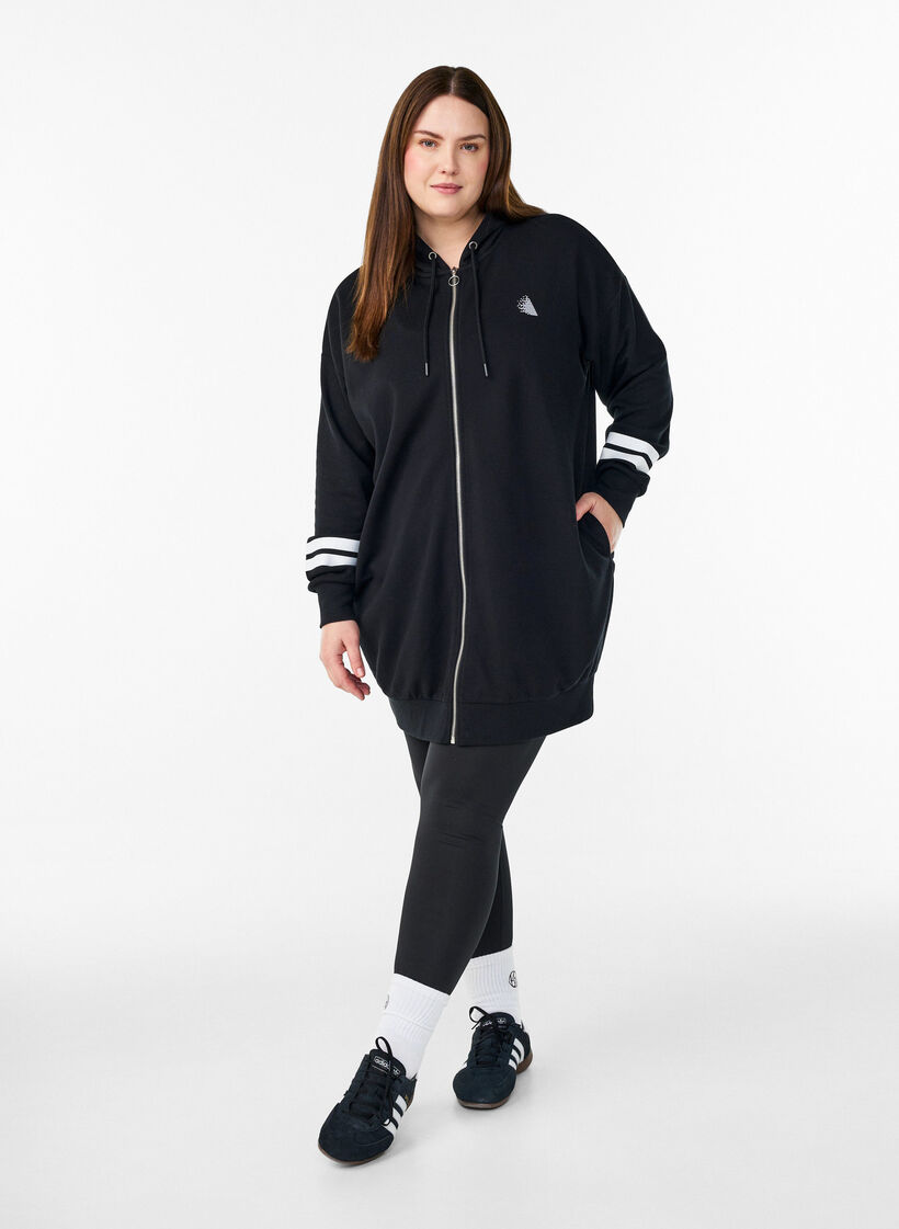 Cardigan pull long avec d&eacute;tails imprim&eacute;s, Noir, Model image number 1