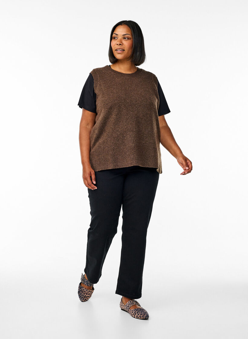 Gilet tricoté avec bords côtelés, Vert foncé, Model image number 1