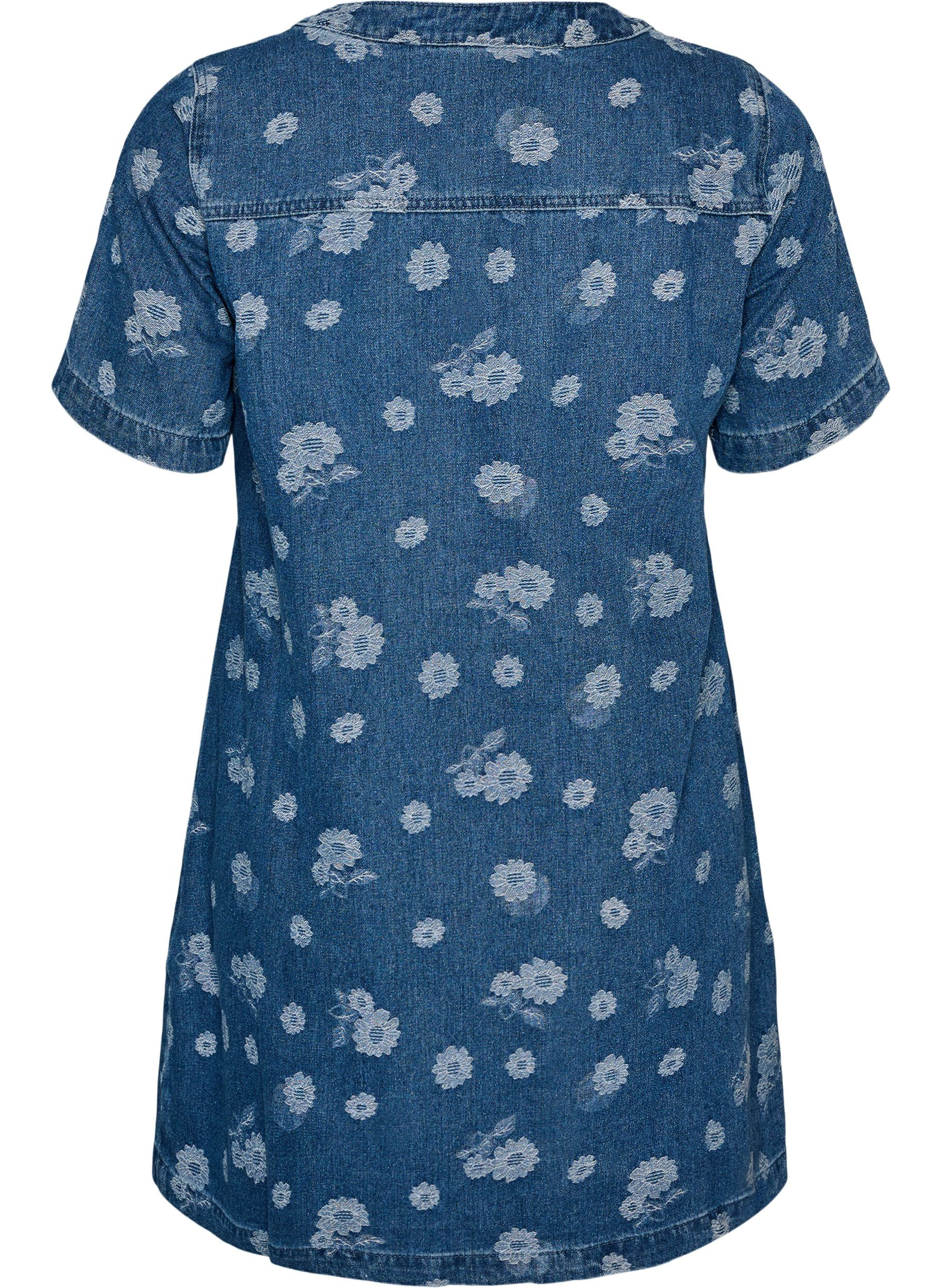 ZizziRobe en jean coupe &eacute;vas&eacute;e &agrave; motif floral, Bleu, Packshot image number 1