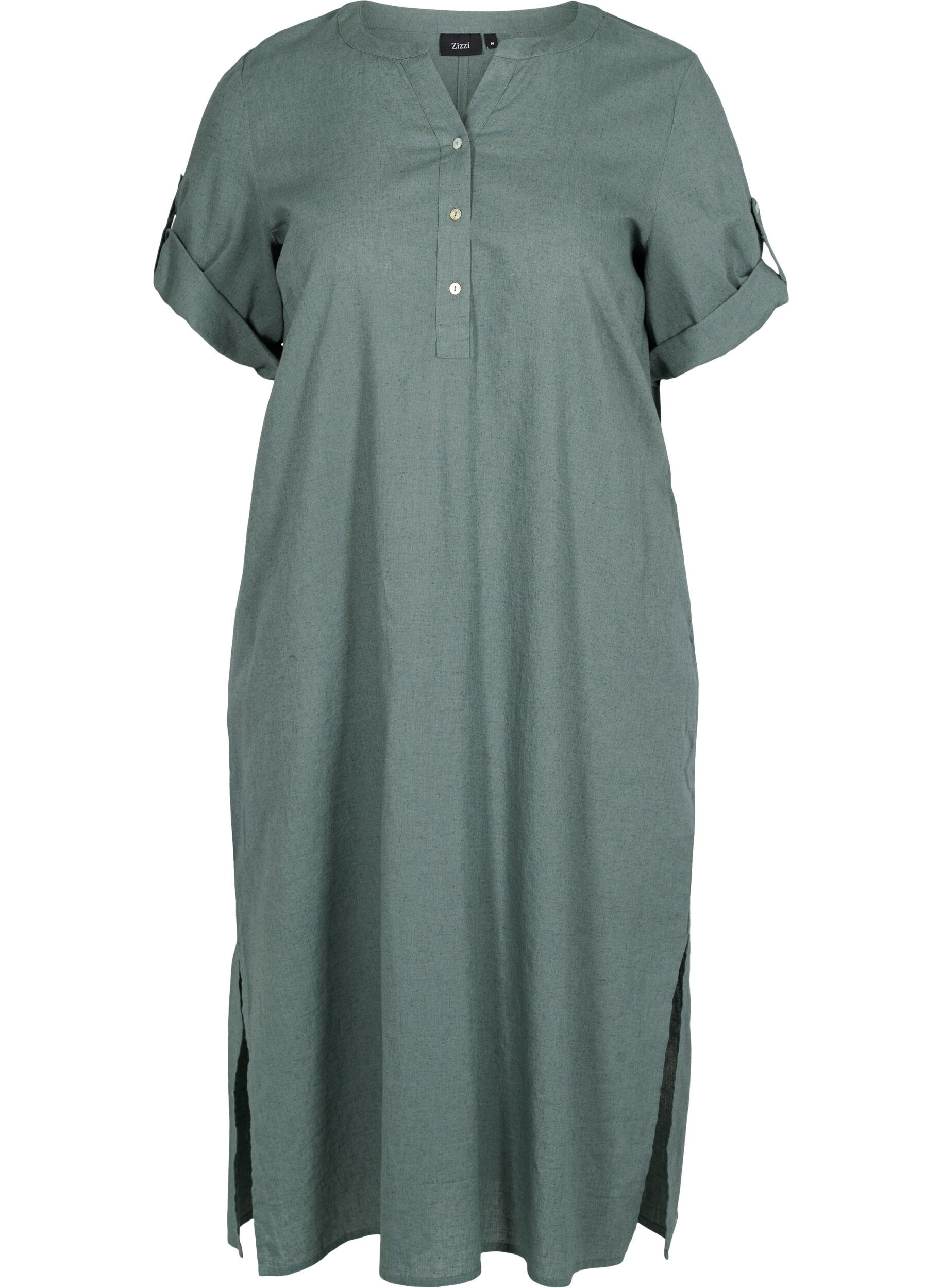 Zizzi Robe chemise longue &agrave; manches courtes, Balsam Green, Packshot image number 0