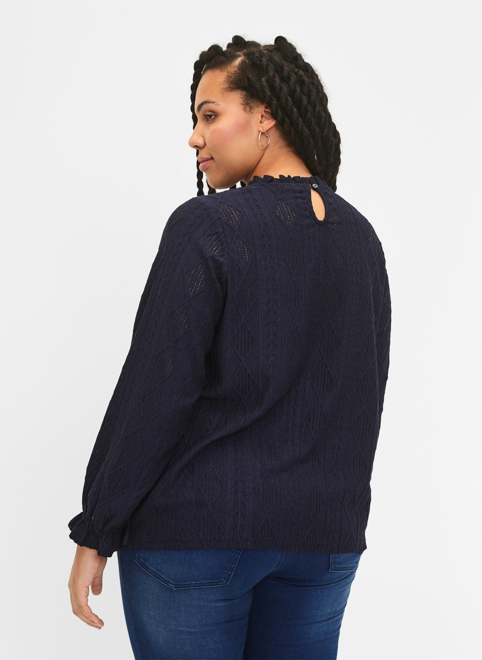 Zizzi Chemisier avec d&eacute;tails de volants et motif ton sur ton, Night Sky, Model image number 1