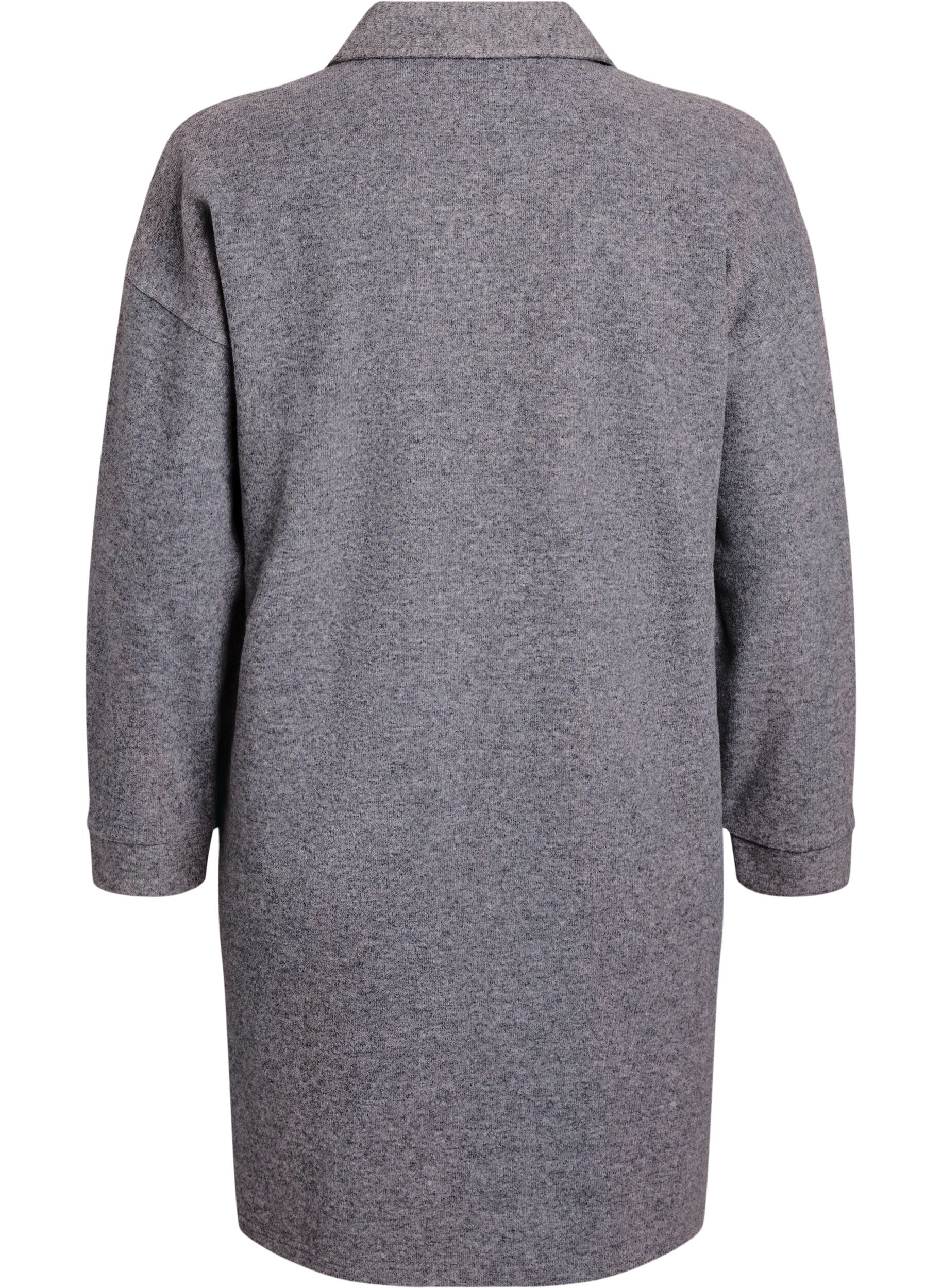 Zizzi Robe mi-longue en jersey avec un col en V, Gris anthracite, Packshot image number 1