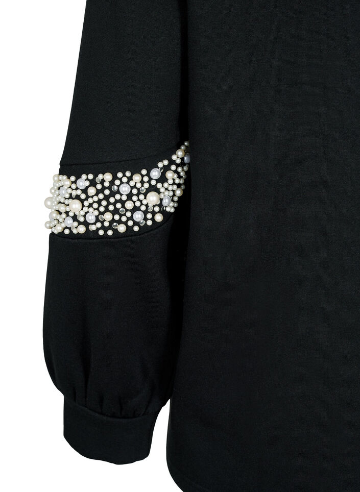 Sweat-shirt avec détails en perles, Black, Packshot image number 3