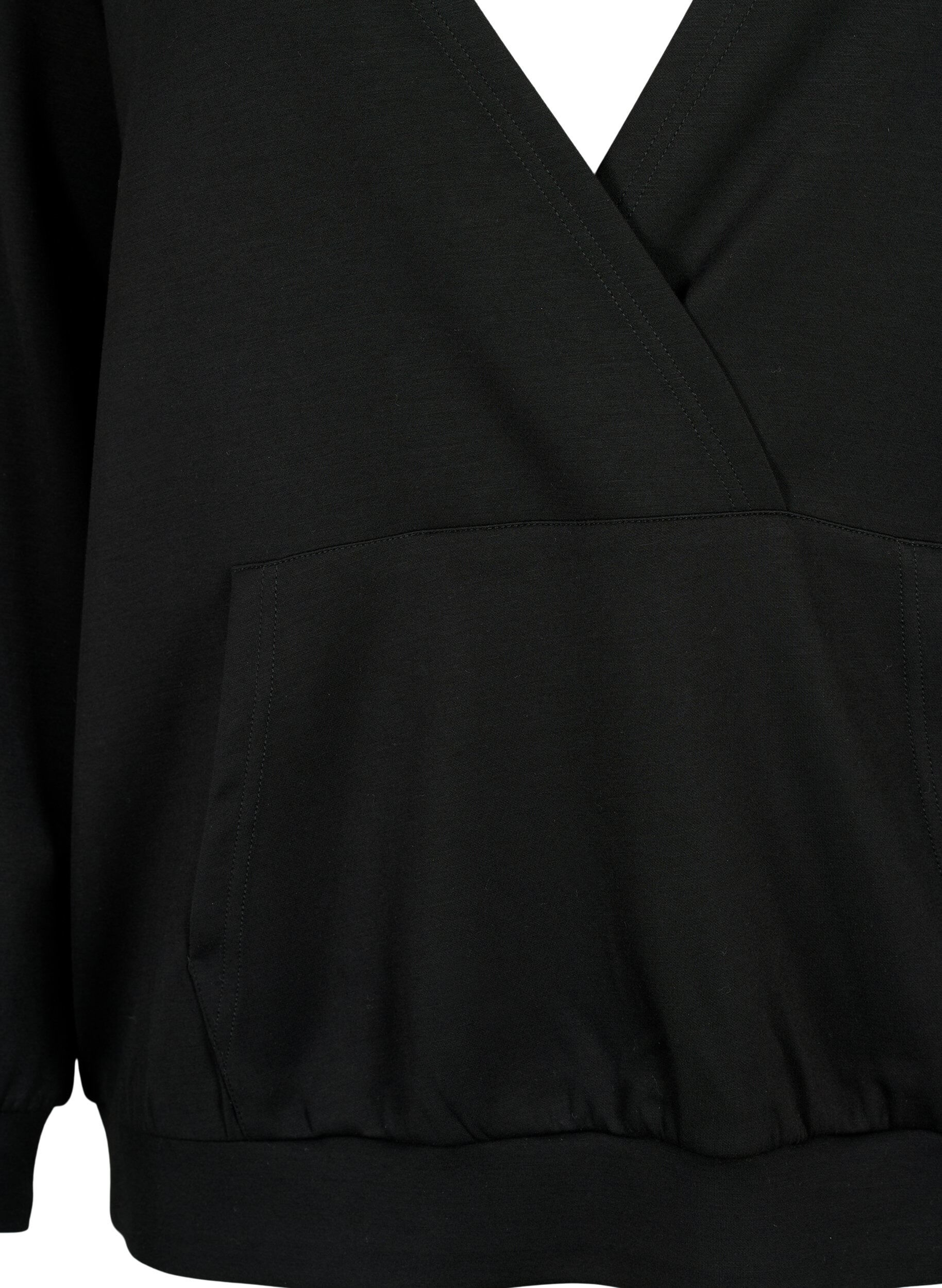 Zizzi Sweatshirt avec col en V et poche, Black, Packshot image number 2