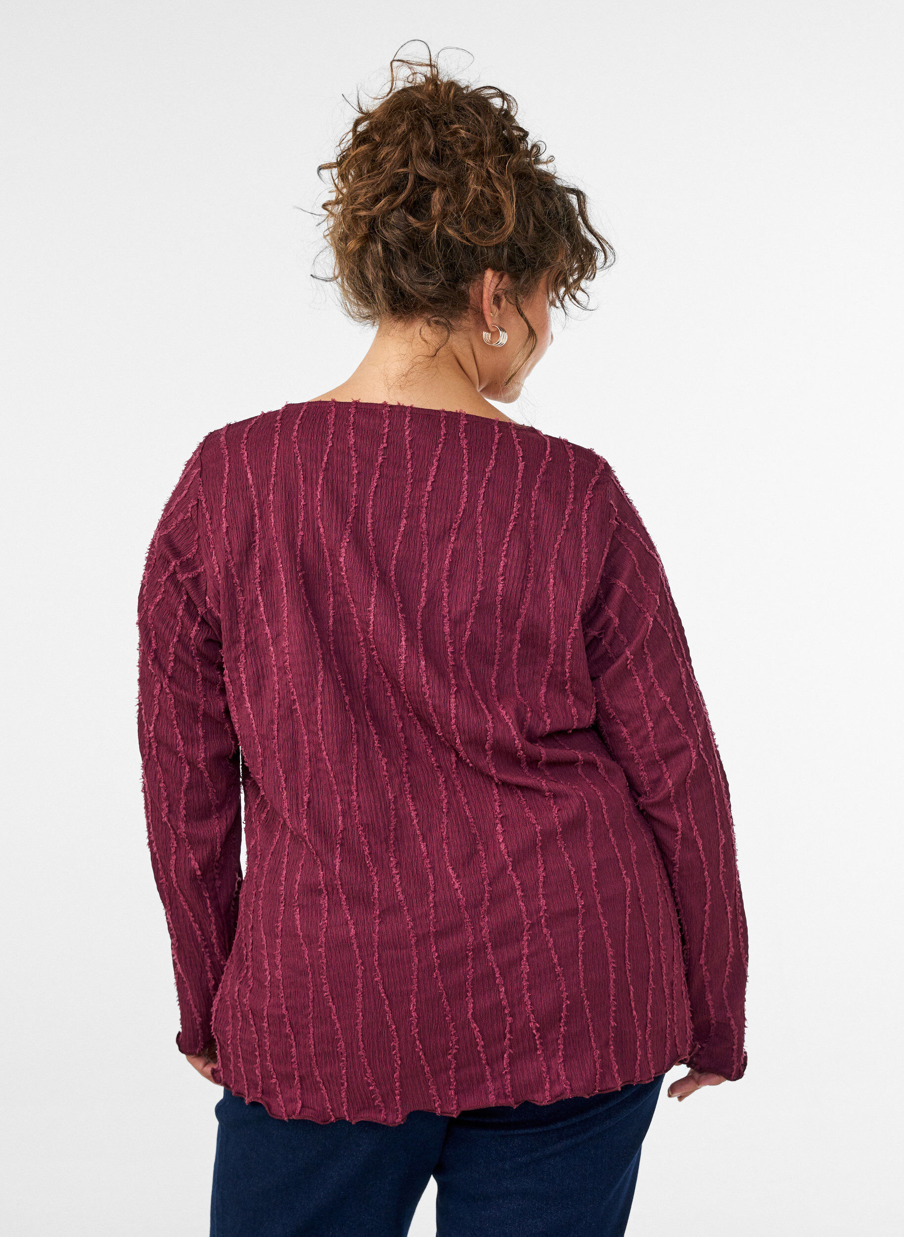 ZizziBlouse en jersey ondul&eacute;, Bordeaux, Model image number 2
