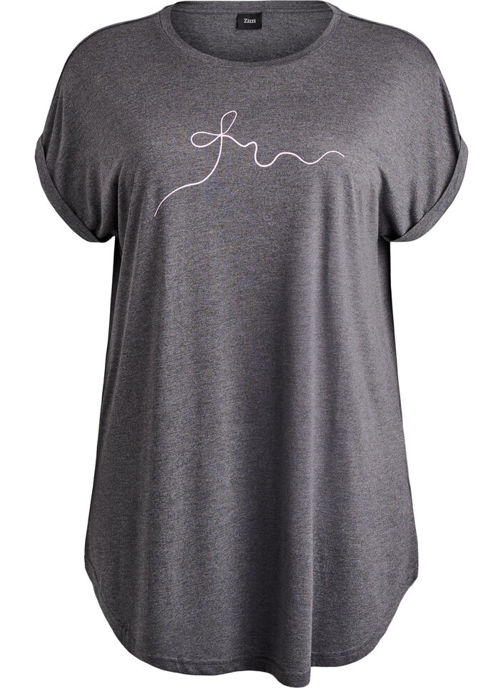 Chemise de nuit &agrave; manches courtes avec imprim&eacute; texte, Noir, Packshot image number 0