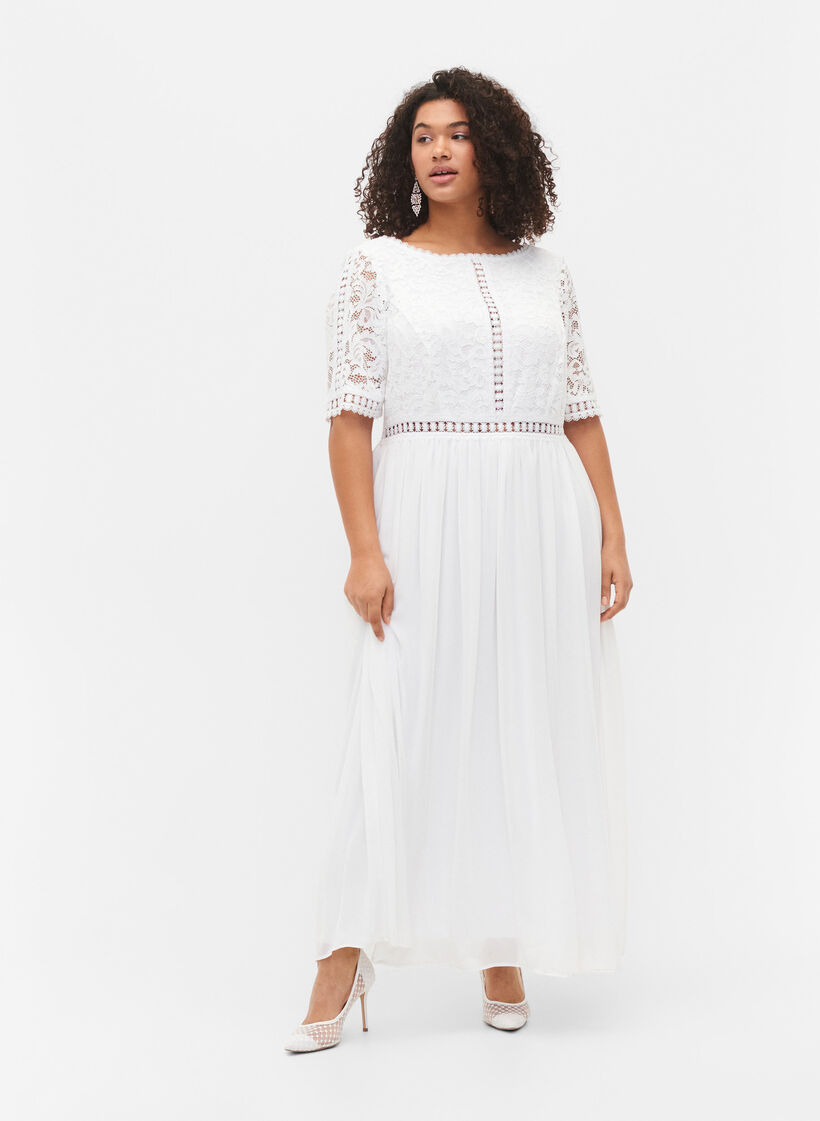 Robe longue avec décolleté au dos et manches courtes, Bright White, Model image number 0