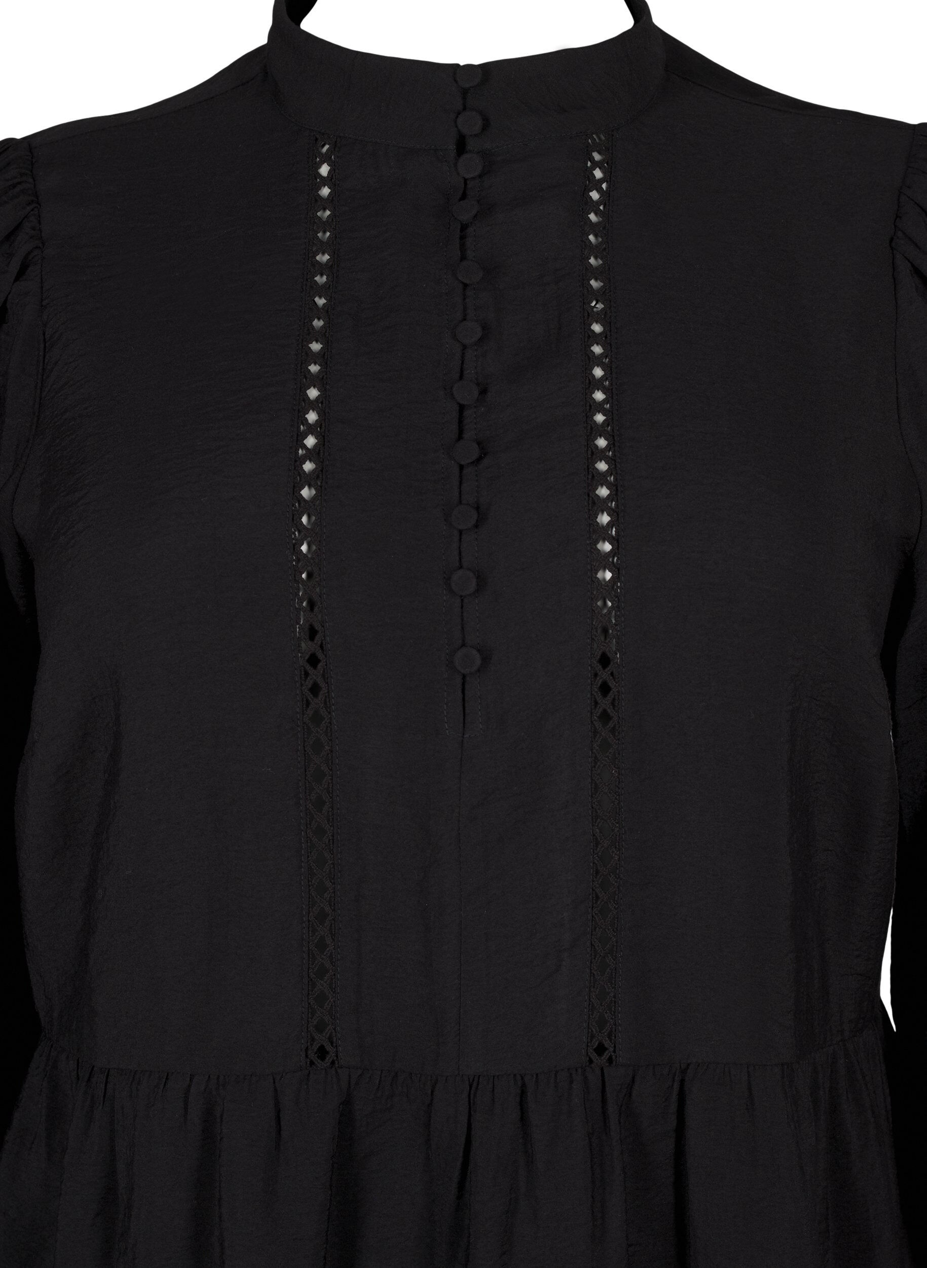 Zizzi Robe &agrave; longueur du genou &agrave; broderies et manches 3/4, Black, Packshot image number 2