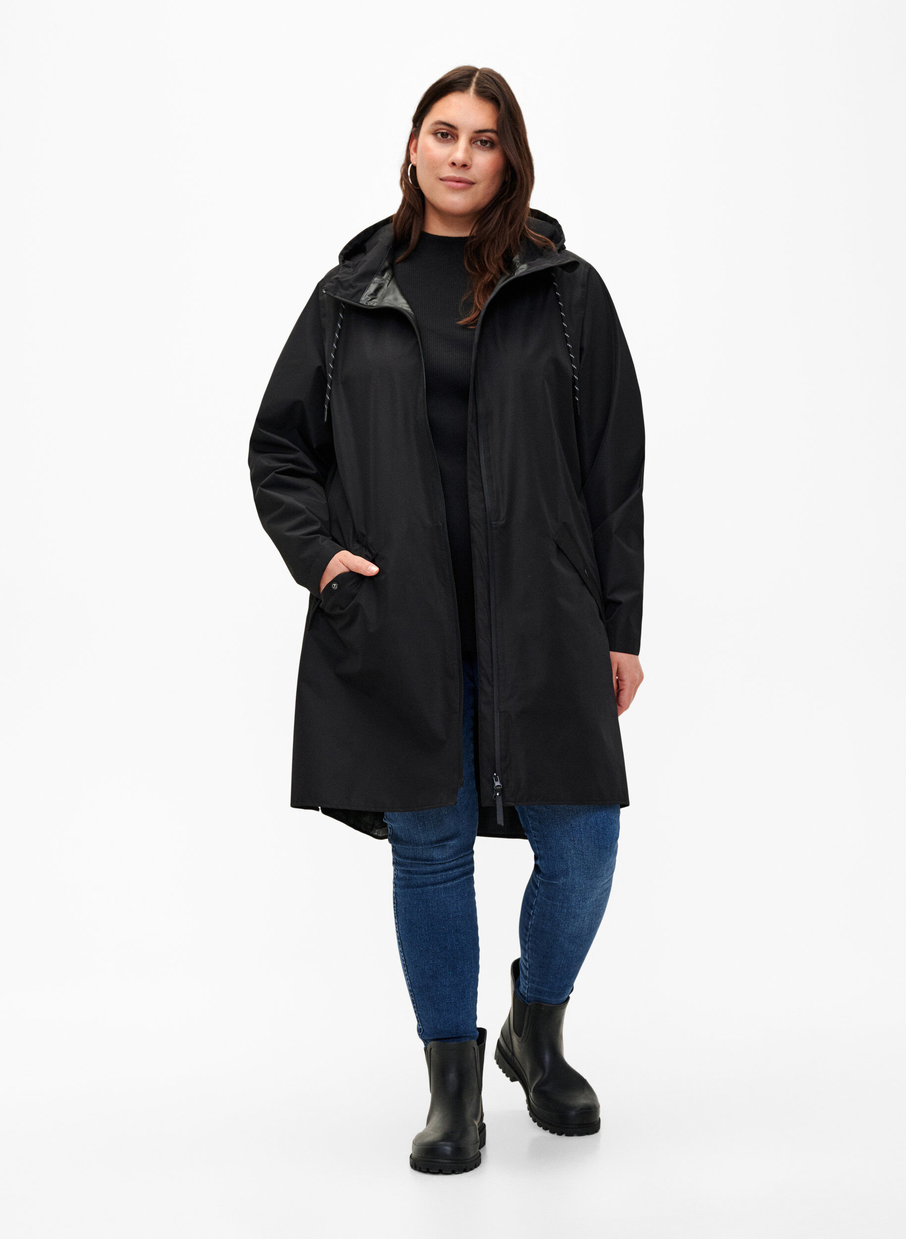 ZizziImperm&eacute;able avec poches et capuche, Noir, Model image number 1