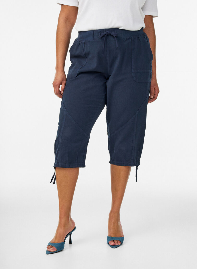 Pantacourt en coton, Bleu, Model image number 2