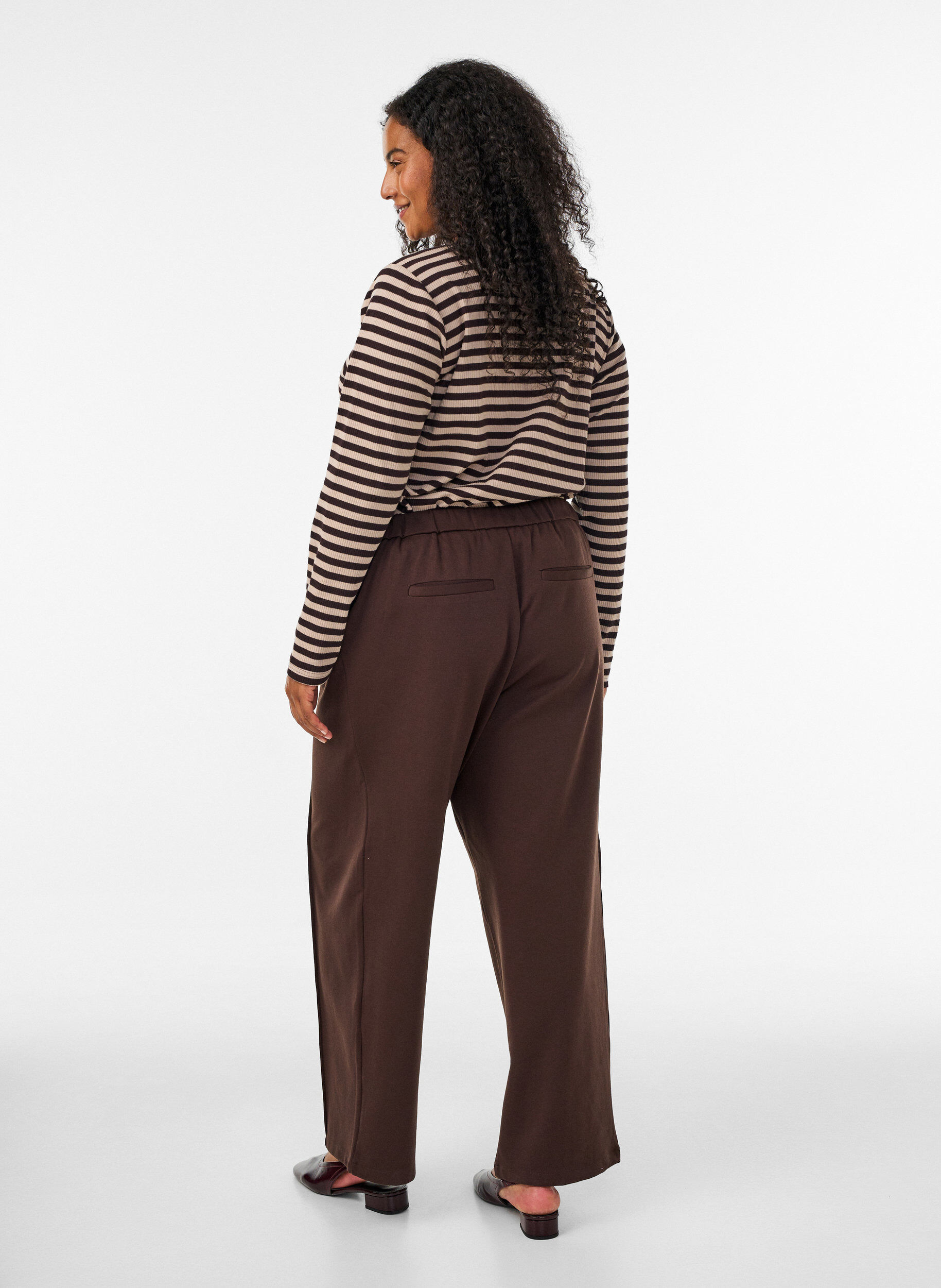 ZizziPantalon ample en jersey taille haute, Marron, Model image number 1