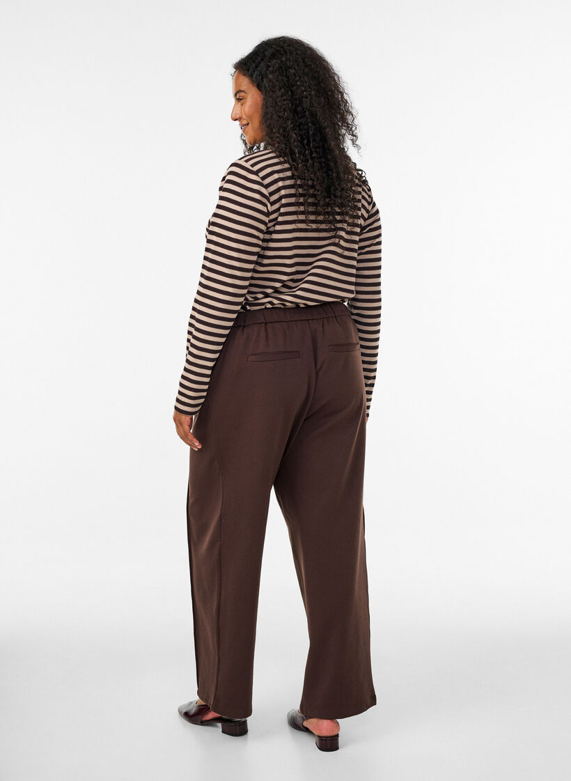 Pantalon ample en jersey taille haute, Marron, Model image number 1