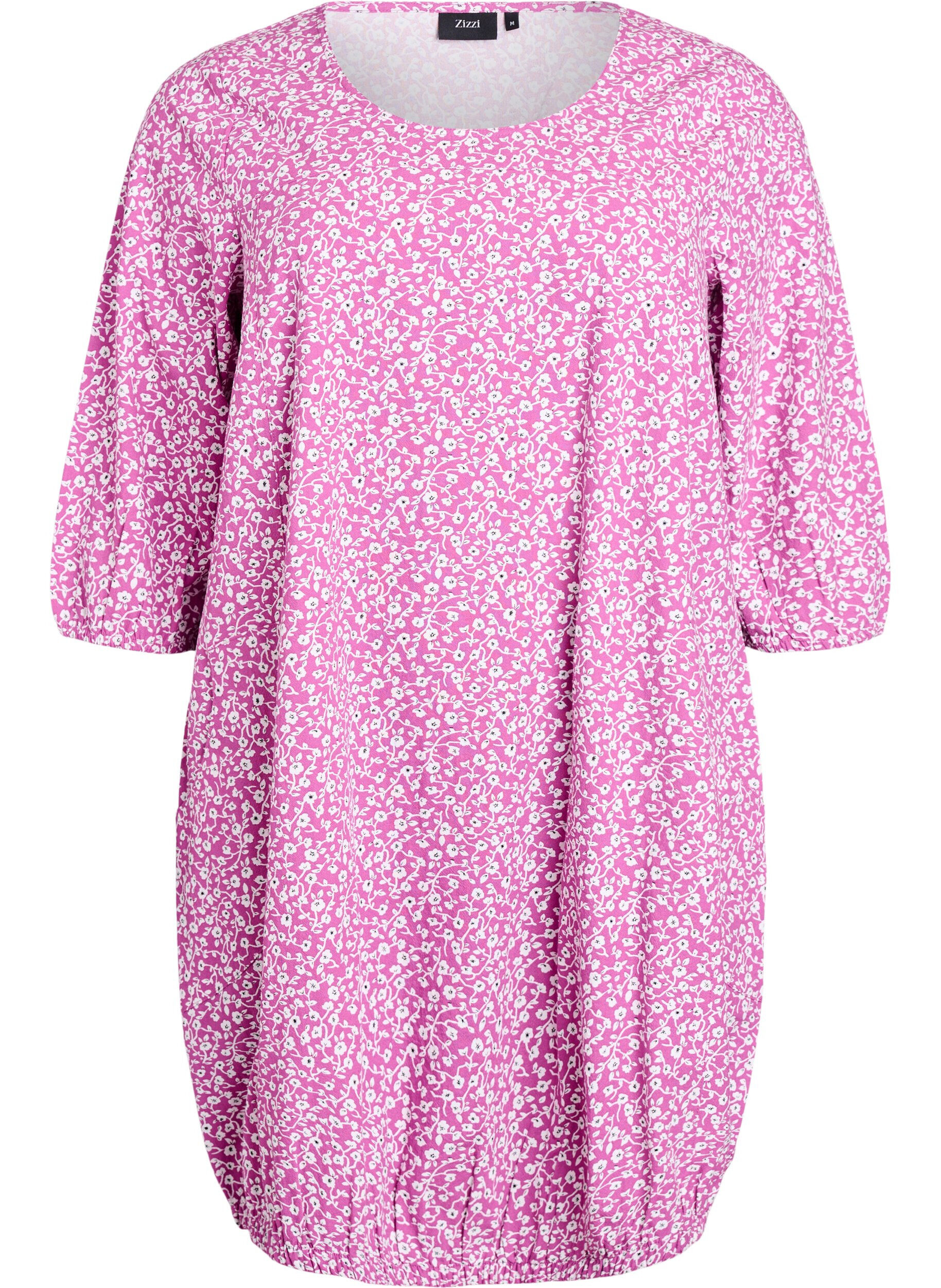 Zizzi Robe courte en coton avec manches 3/4 et poches, Violet, Packshot image number 0