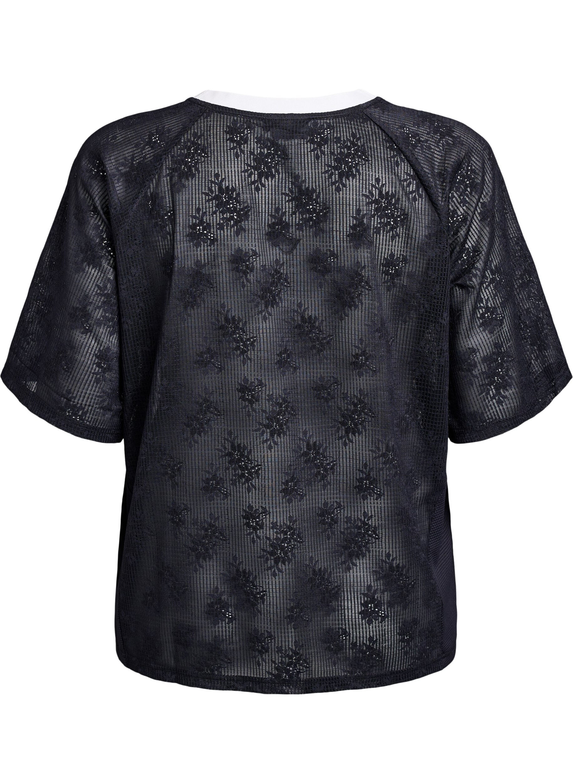 Zizzi T-shirt en dentelle avec imprim&eacute; texte, Noir, Packshot image number 1