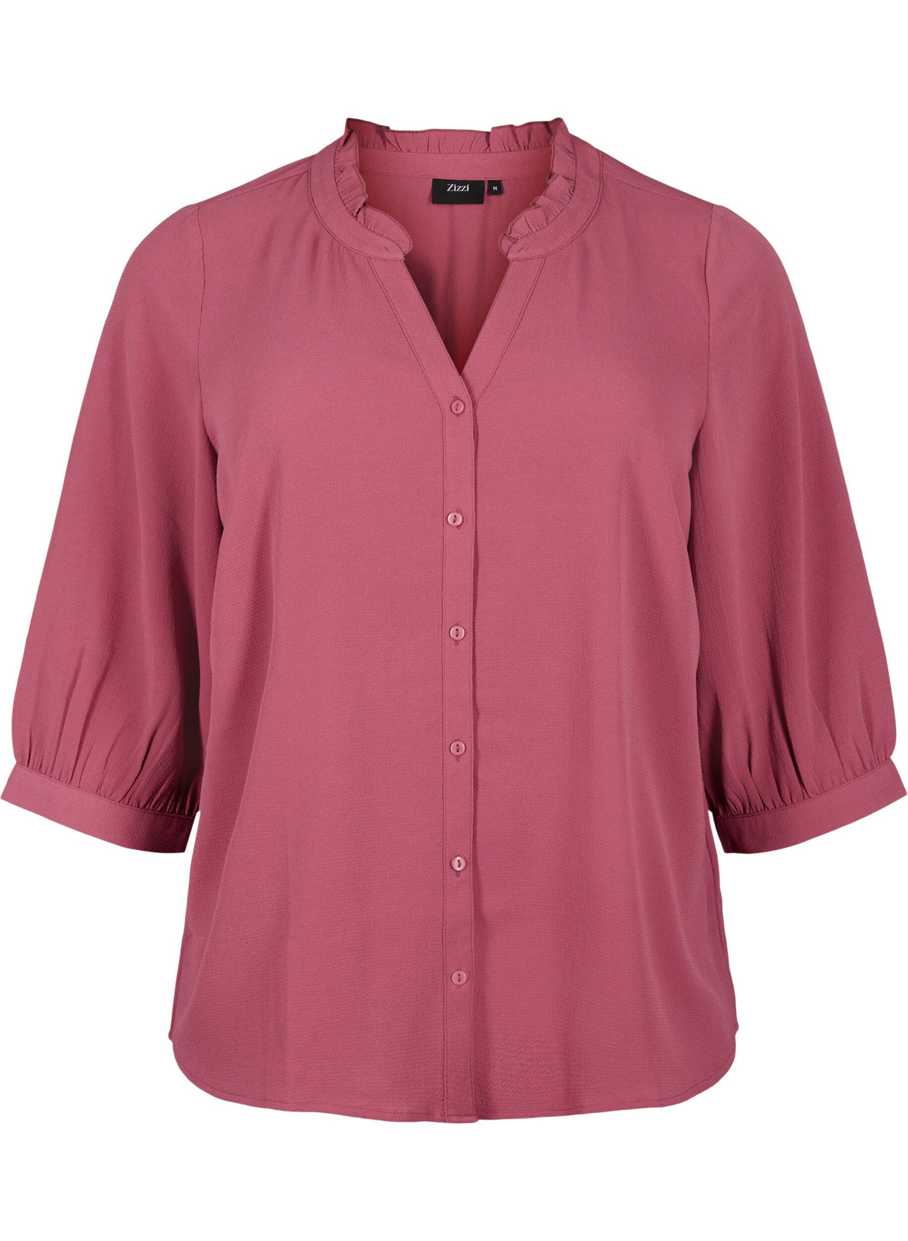 Zizzi Chemisier &agrave; manches 3/4 et col &agrave; volants, Dry Rose, Packshot image number 0