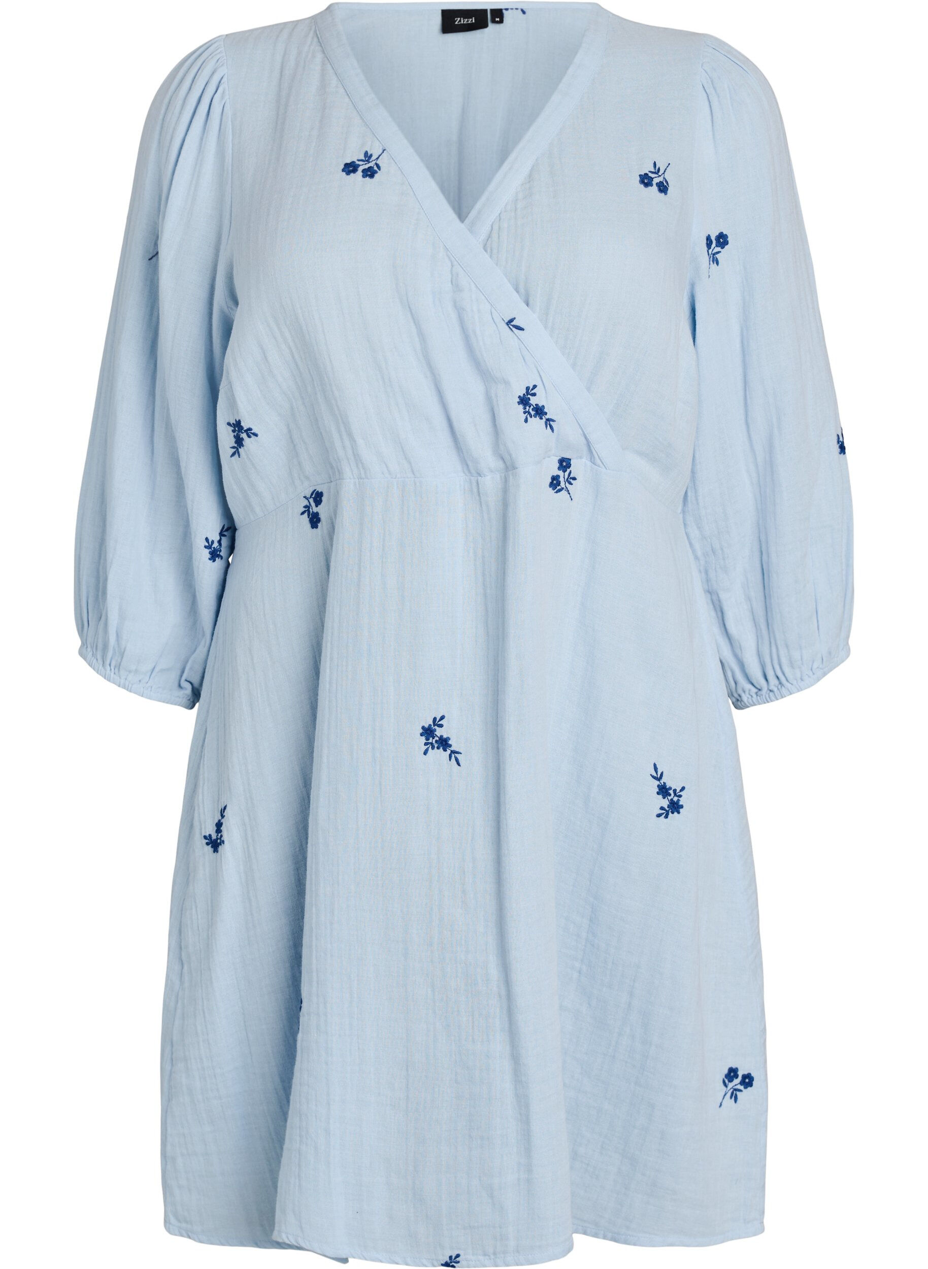 Zizzi Robe courte en mousseline de coton avec d&eacute;tails brod&eacute;s, Bleu Clair, Packshot image number 0