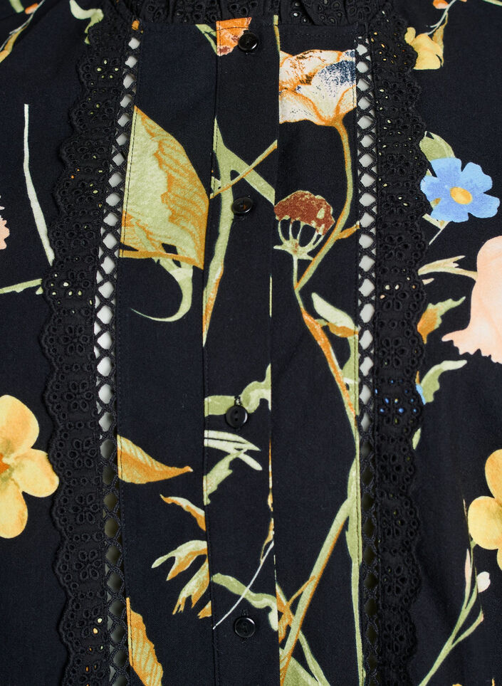 Blouse sans manches en coton avec imprim&eacute; floral et broderie anglaise, Noir, Packshot image number 2
