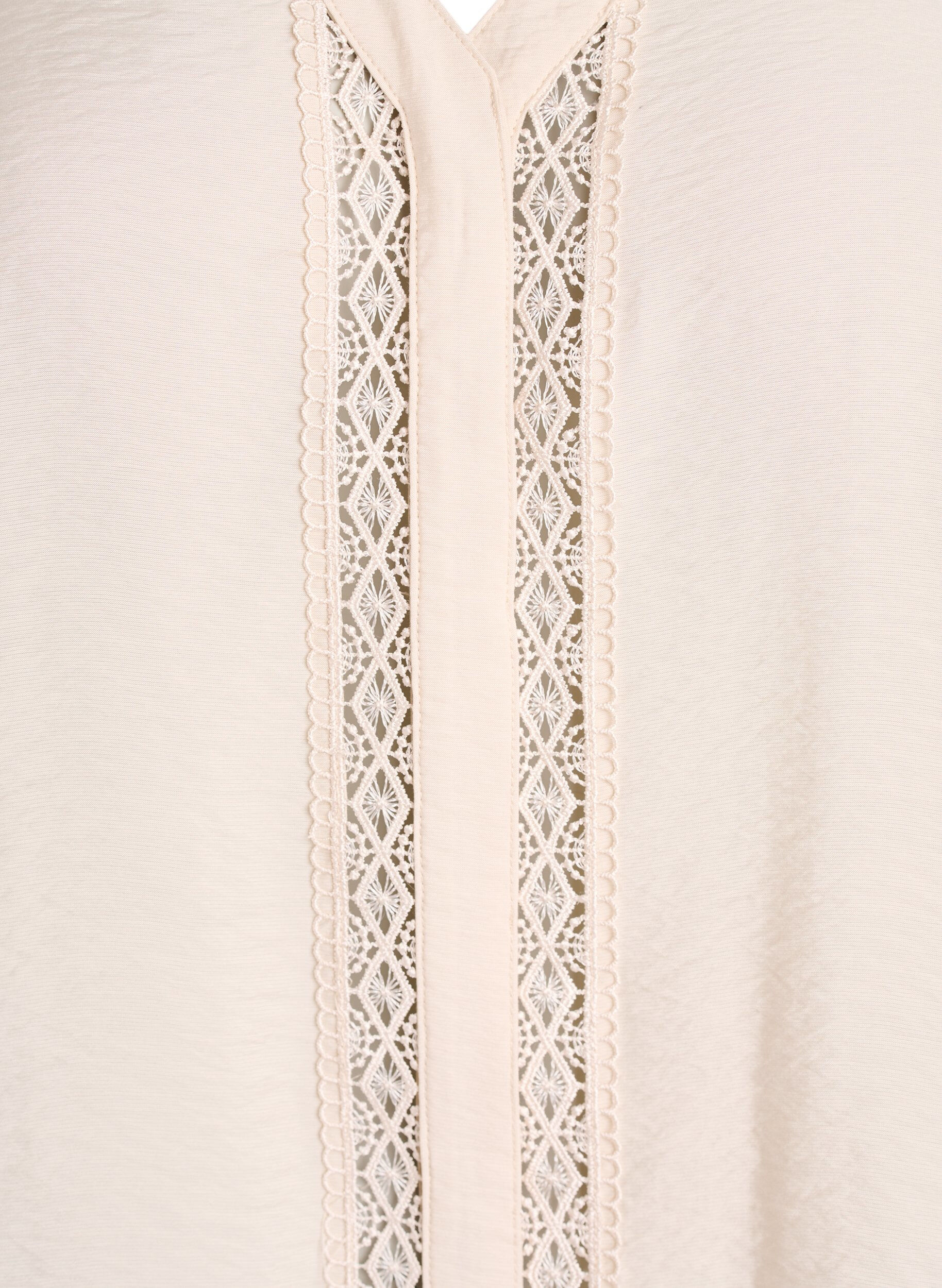 Zizzi Blouse avec col en V et bandes brod&eacute;es, Beige, Packshot image number 2