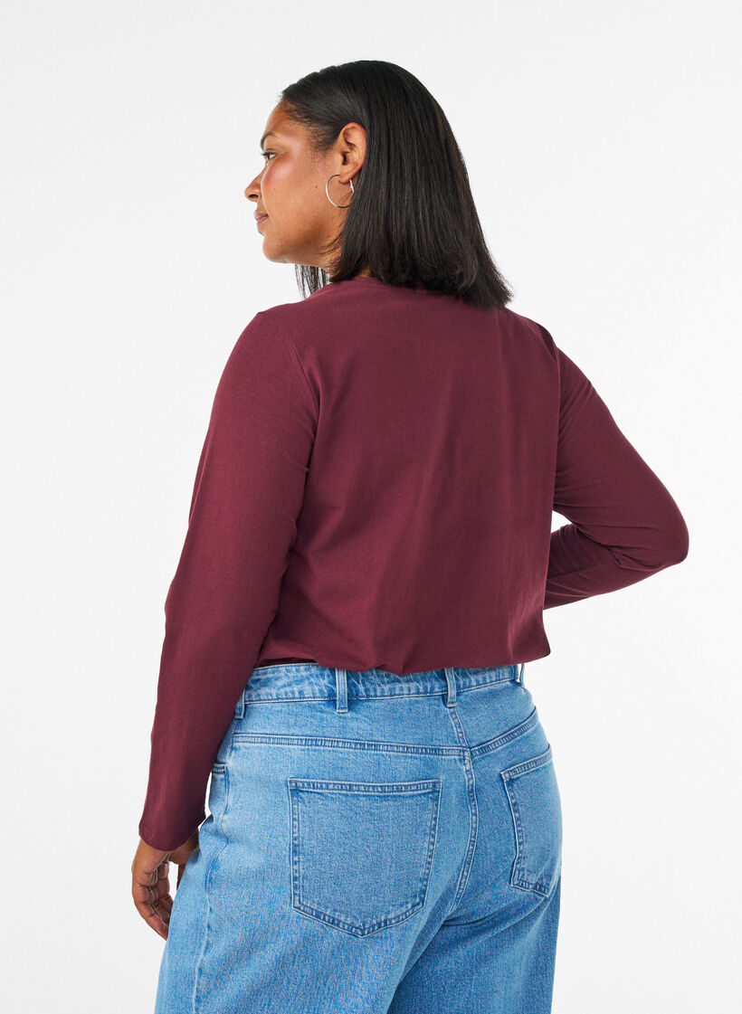 Blouse basique en jersey &agrave; manches longues, Bordeaux, Model image number 2