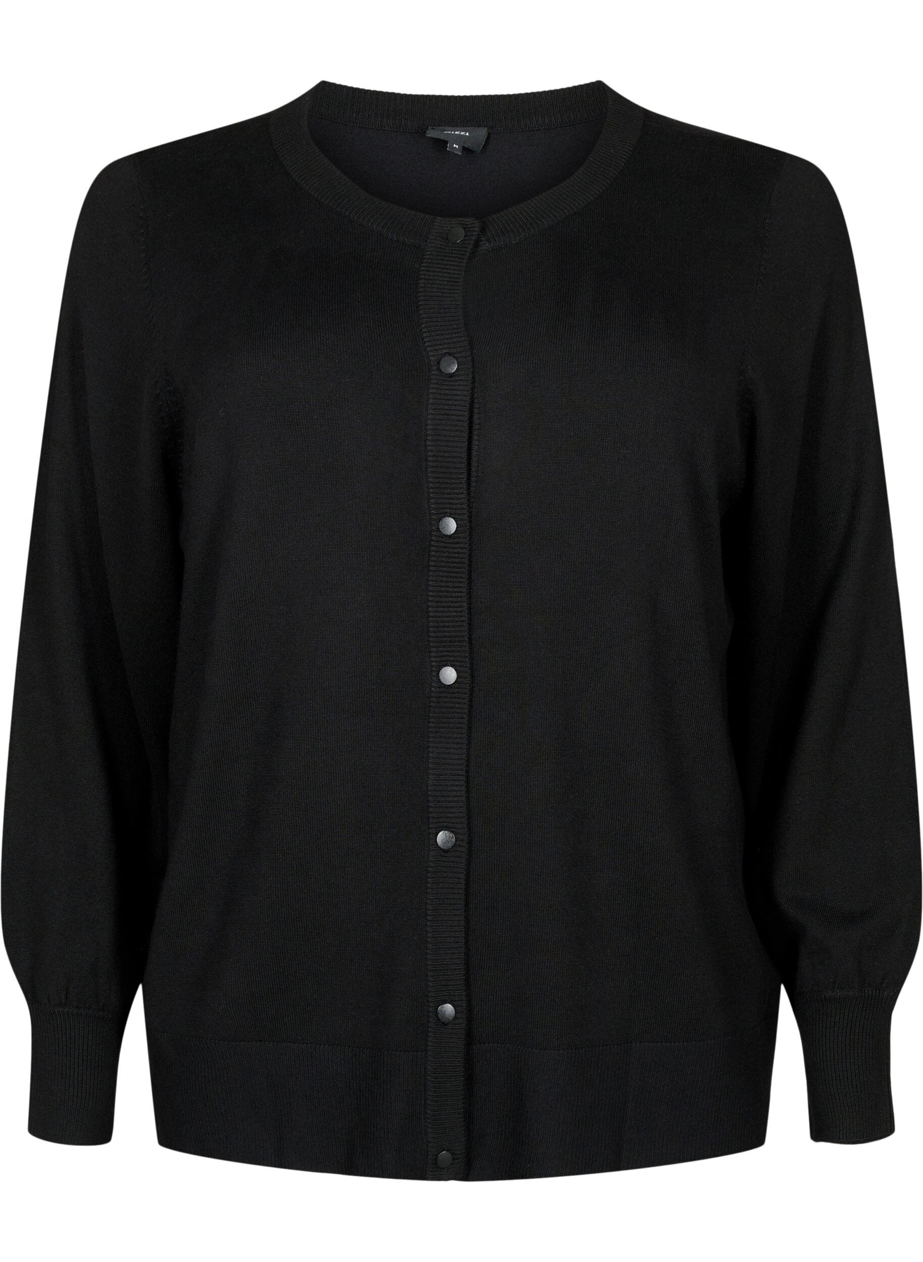 ZizziCardigan en tricot avec col rond et boutons, Noir, Packshot image number 0