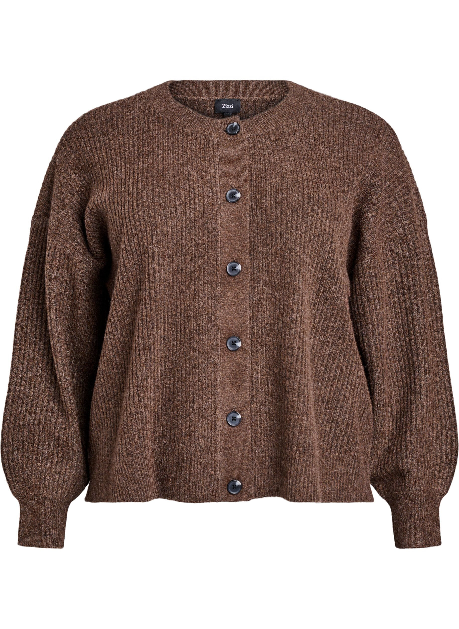 Zizzi Cardigan en tricot c&ocirc;tel&eacute; avec boutons, Marron, Packshot image number 0