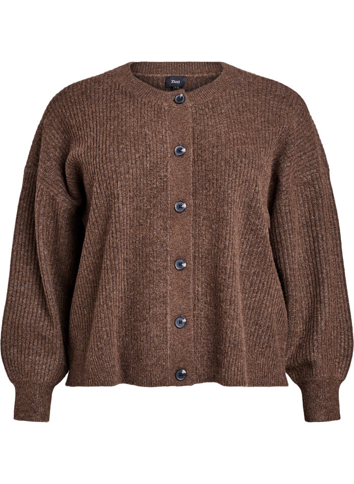 Cardigan en tricot côtelé avec boutons, Marron, Packshot image number 0