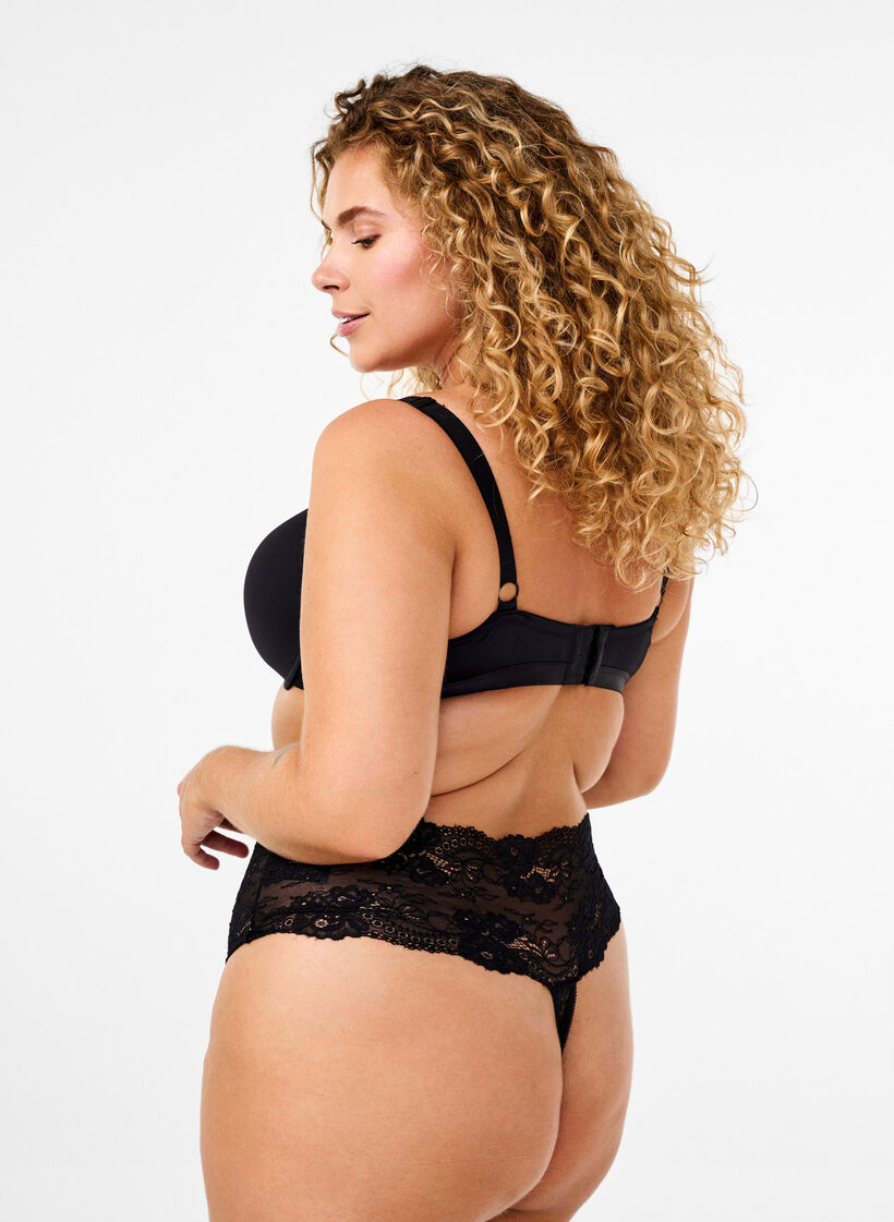 String en microfibre avec dentelle, Noir, Model image number 1