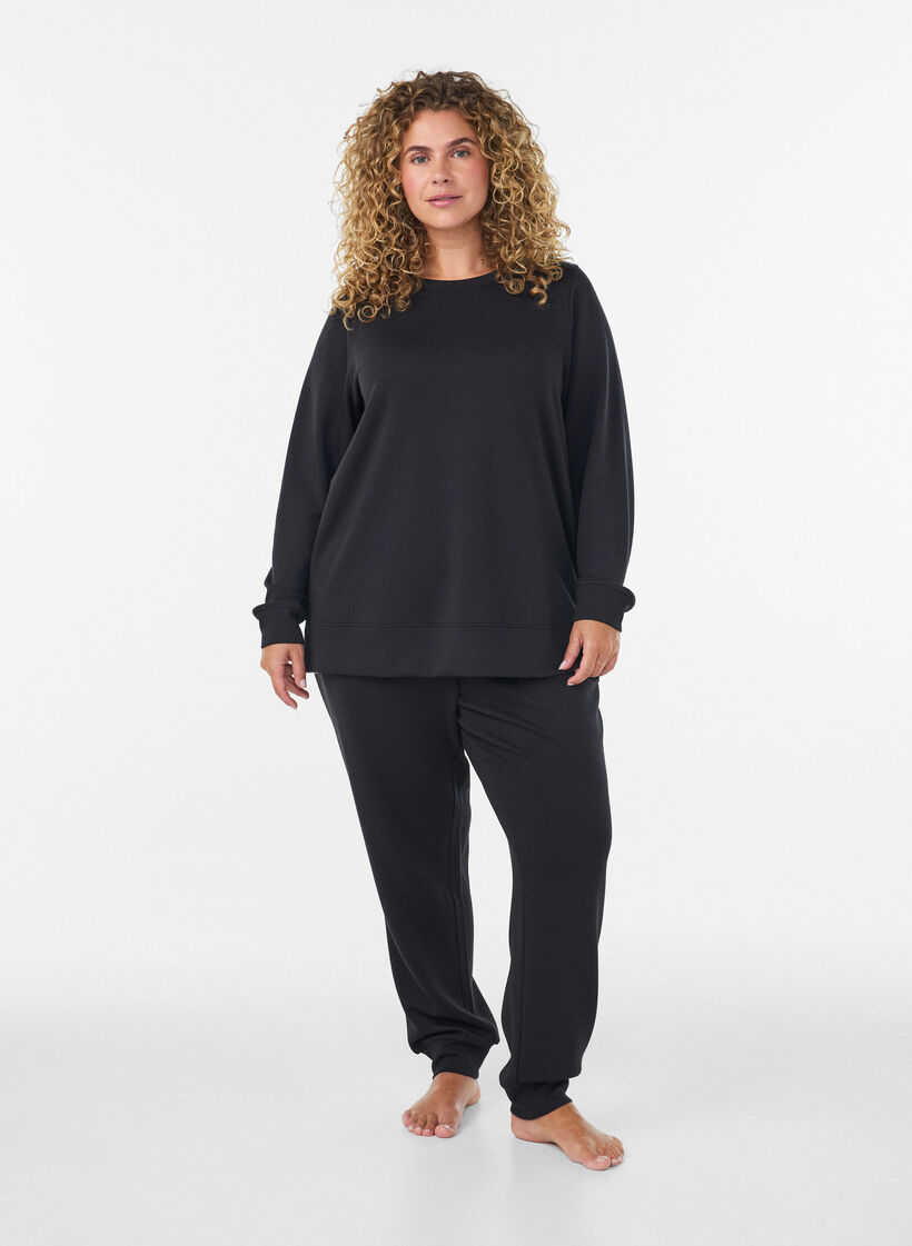 Blouse en jersey &agrave; manches longues et col rond, Noir, Model image number 1