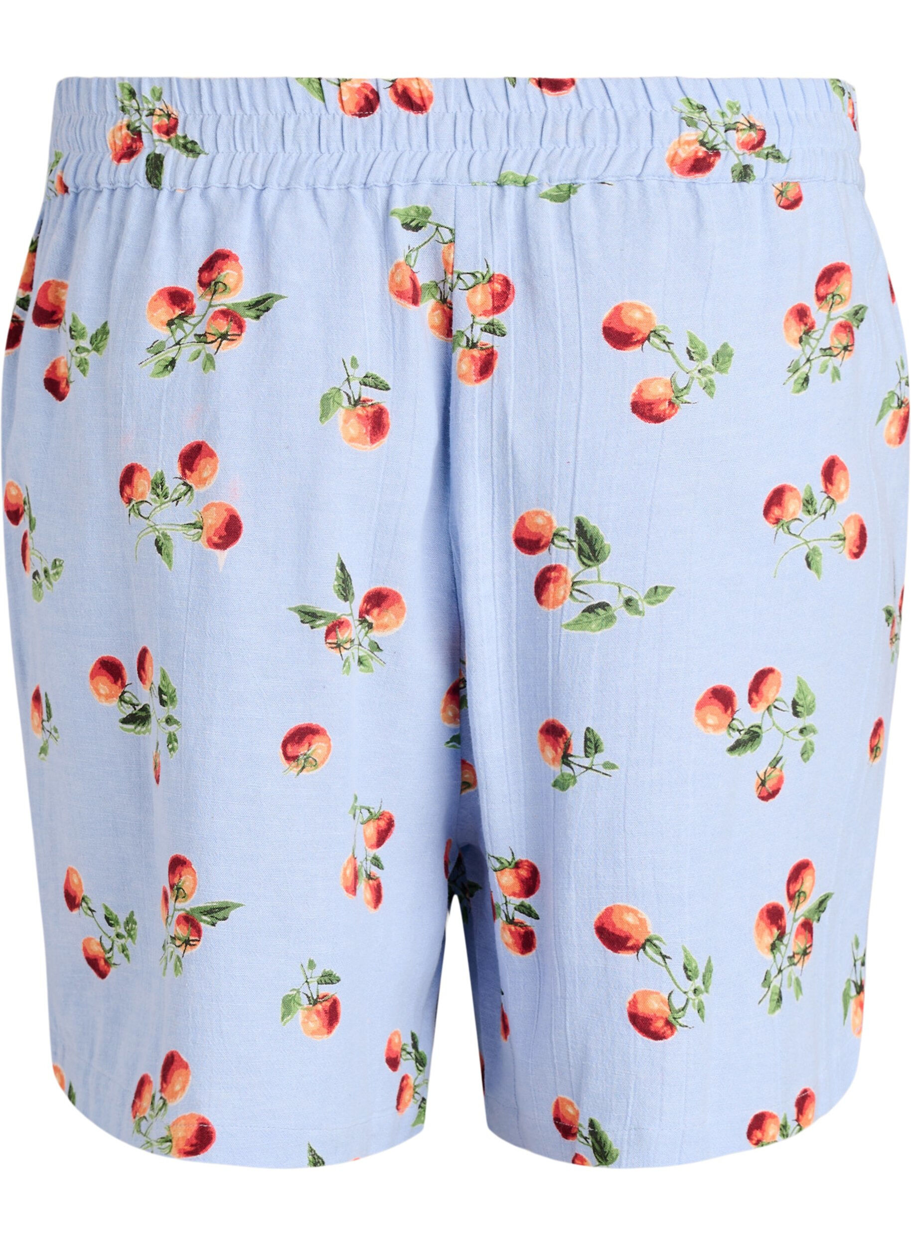 ZizziShort taille haute en coton &agrave; imprim&eacute; tomates, Bleu Clair, Packshot image number 1