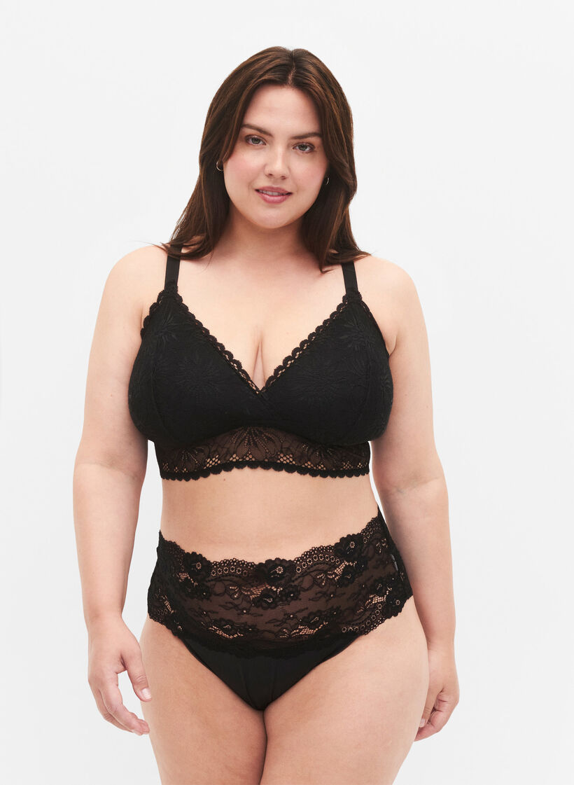Bralette en dentelle avec détail au dos, Black, Model image number 2