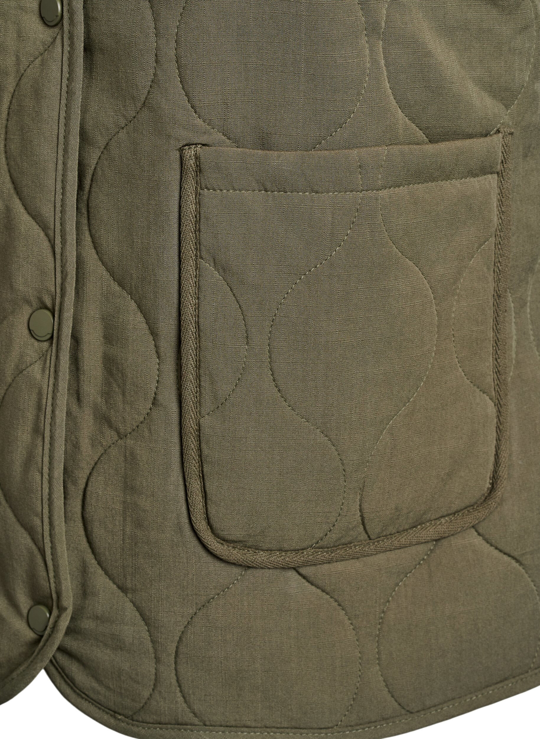 Zizzi Veste matelass&eacute;e avec boutons et poches, Vert fonc&eacute;, Packshot image number 3