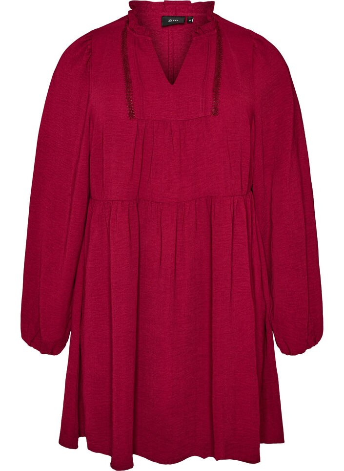 Robe coupe &eacute;vas&eacute;e avec une taille empire, Rouge, Packshot image number 0