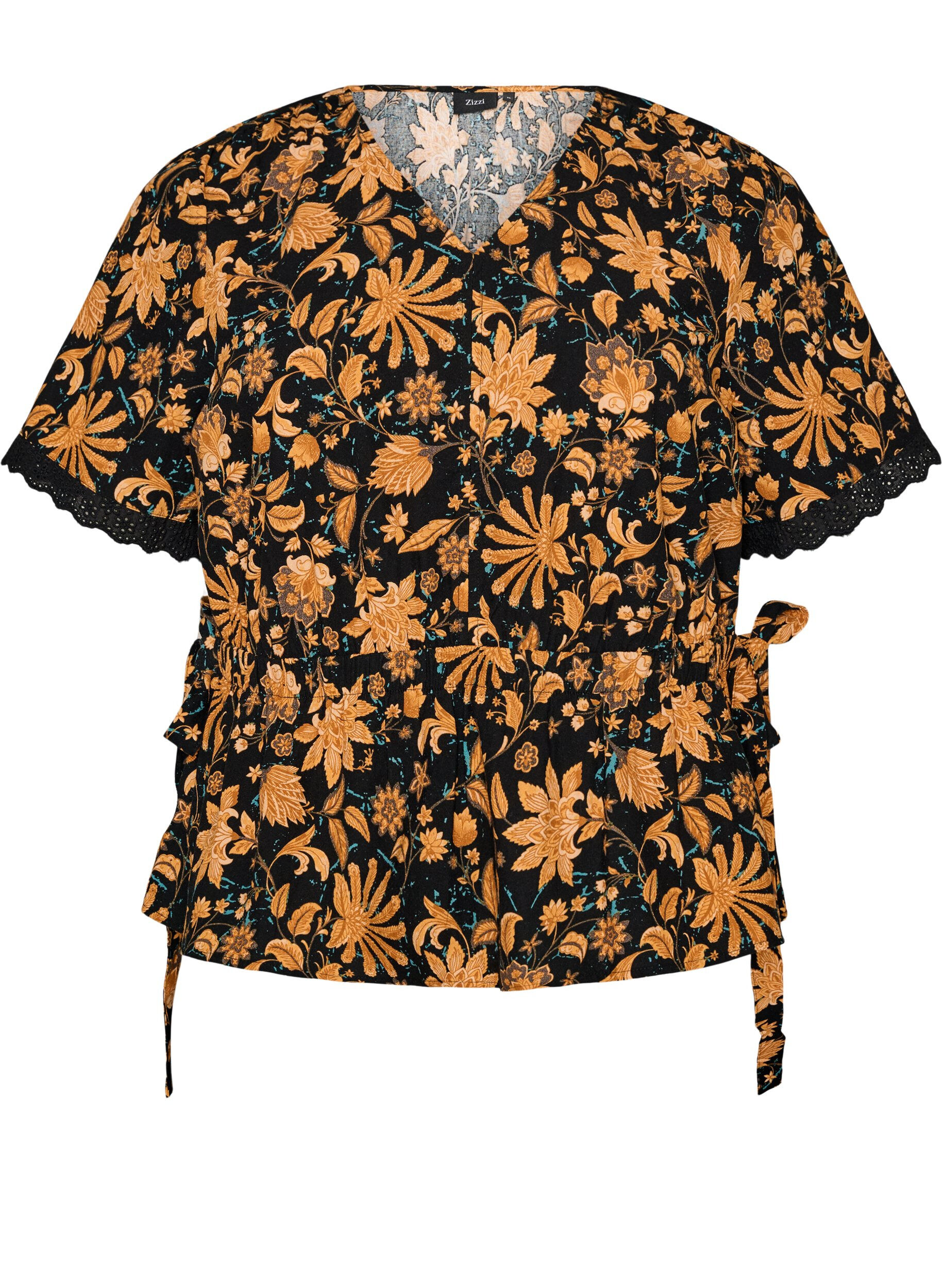 Blouse fleurie en coton avec lien &agrave; nouer