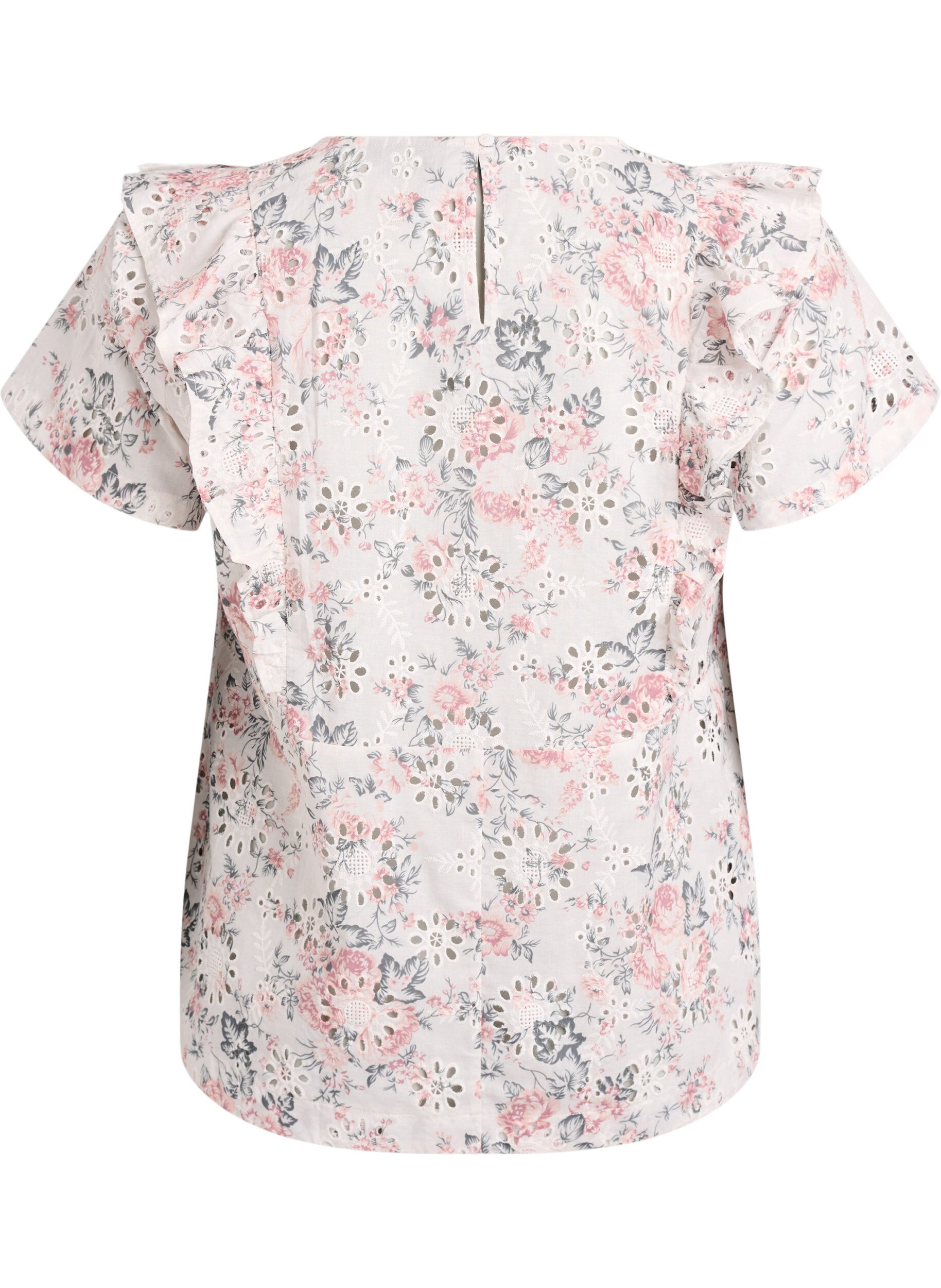 ZizziBlouse en coton avec broderie anglaise et volants, Rose poudr&eacute;e, Packshot image number 1
