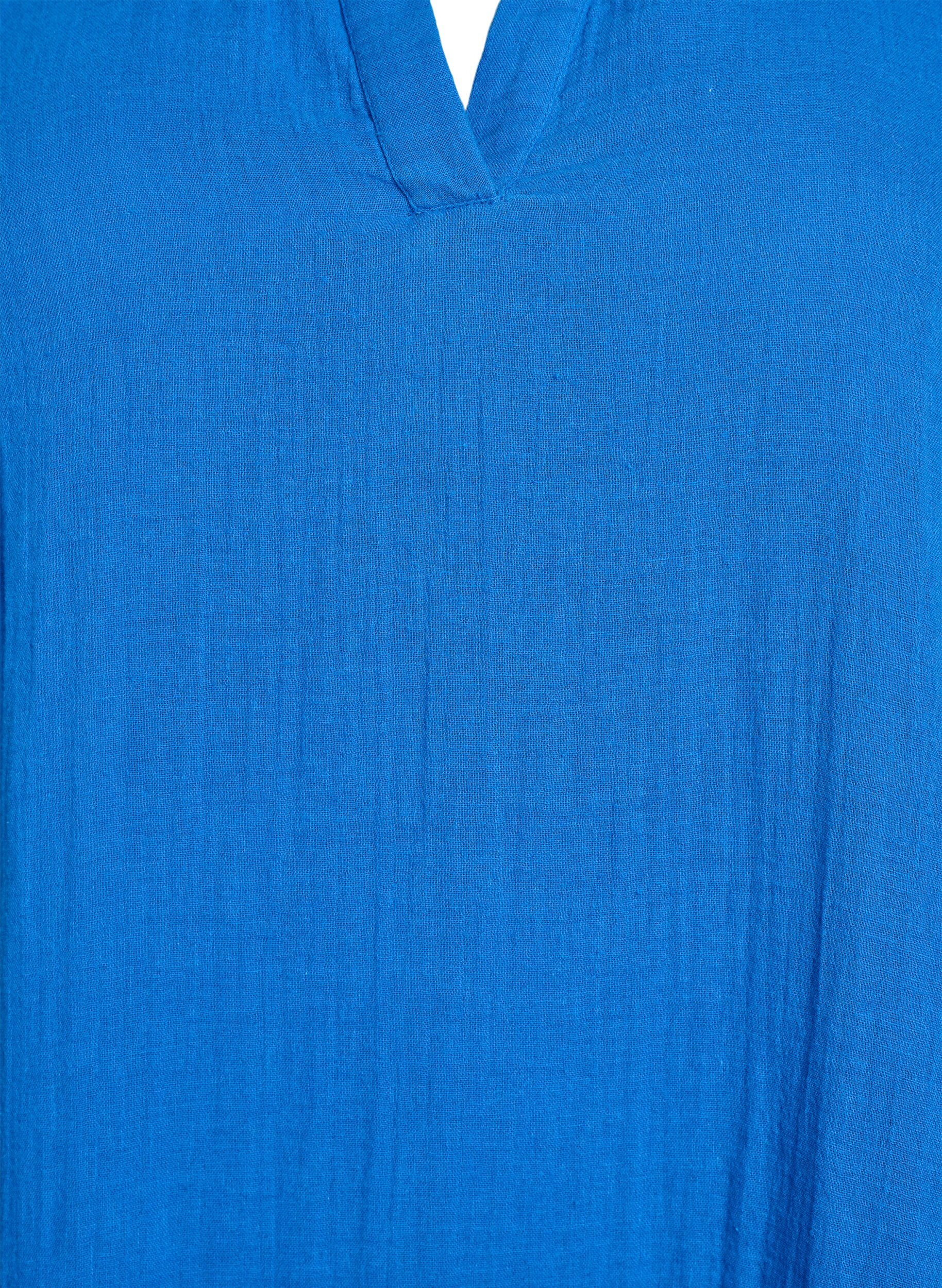 Zizzi Robe courte &eacute;vas&eacute;e en mousseline de coton, Bleu, Packshot image number 2