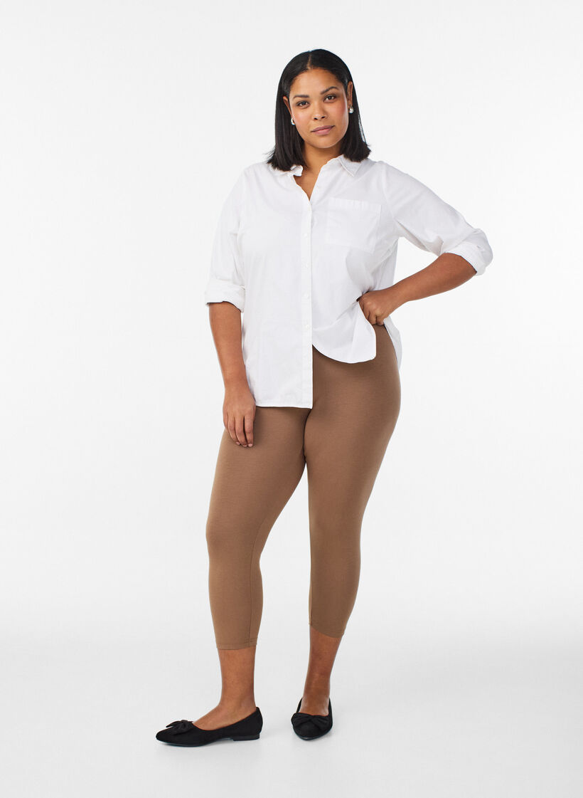 Leggings basiques longueur 3/4 en viscose, Marron, Model image number 1