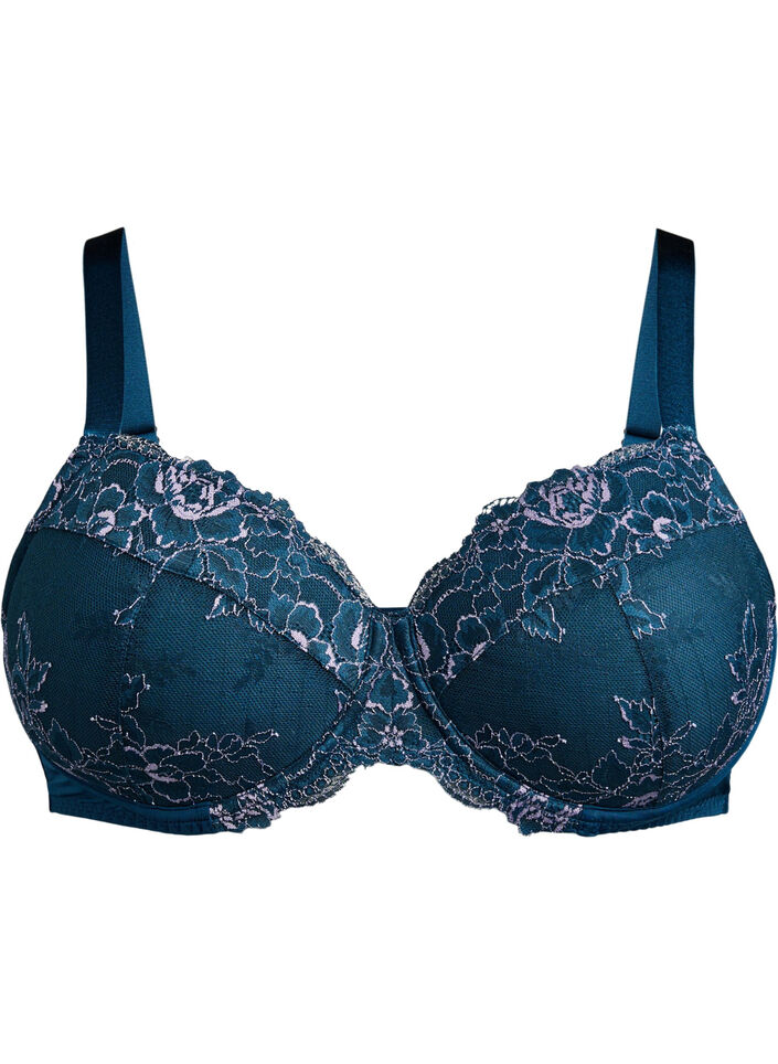 Soutien-gorge à armatures avec dentelle et bonnets rembourrés, Bleu, Packshot image number 0