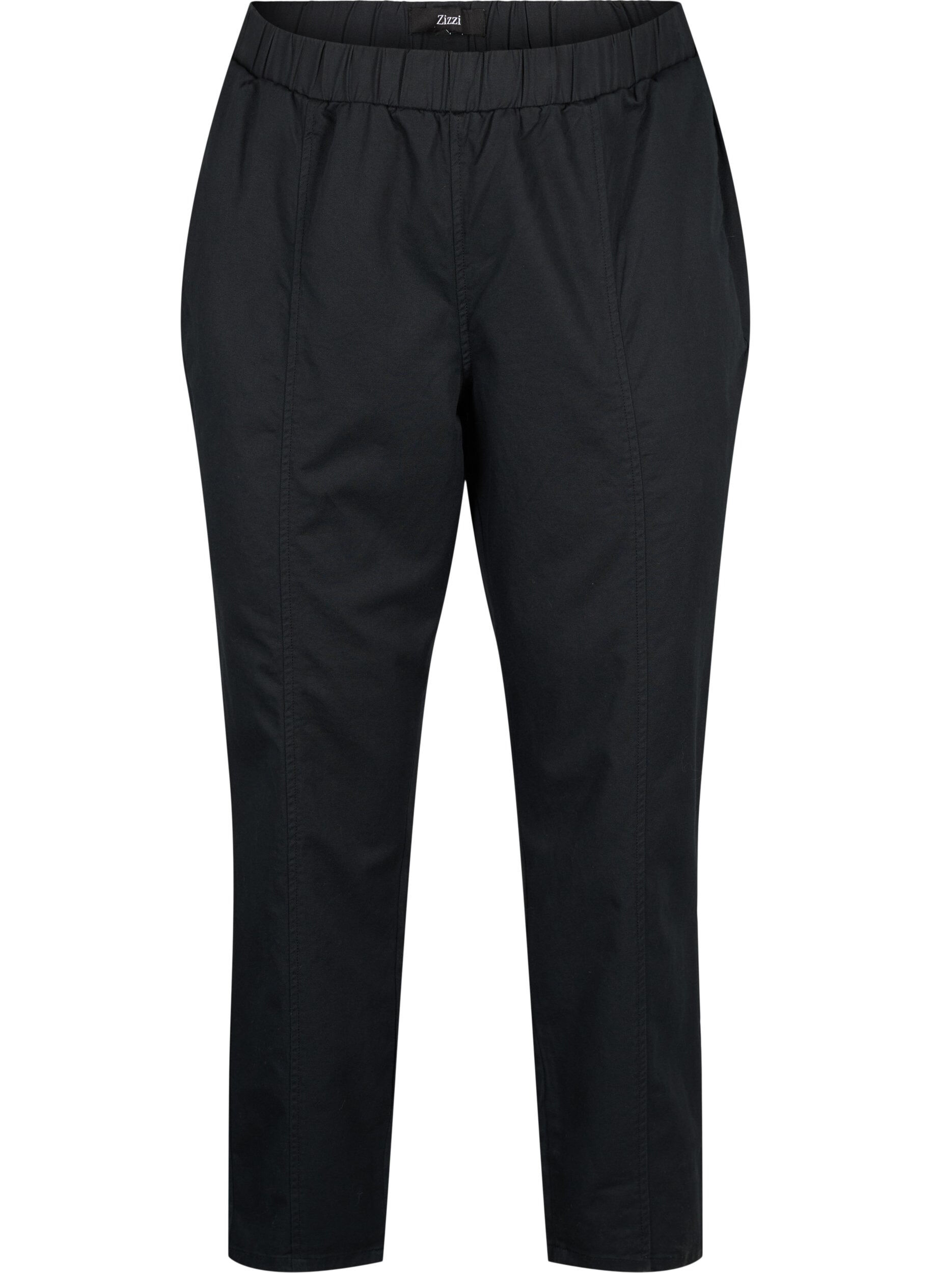 Zizzi Pantalon en coton et lin avec poches, Black, Packshot image number 0